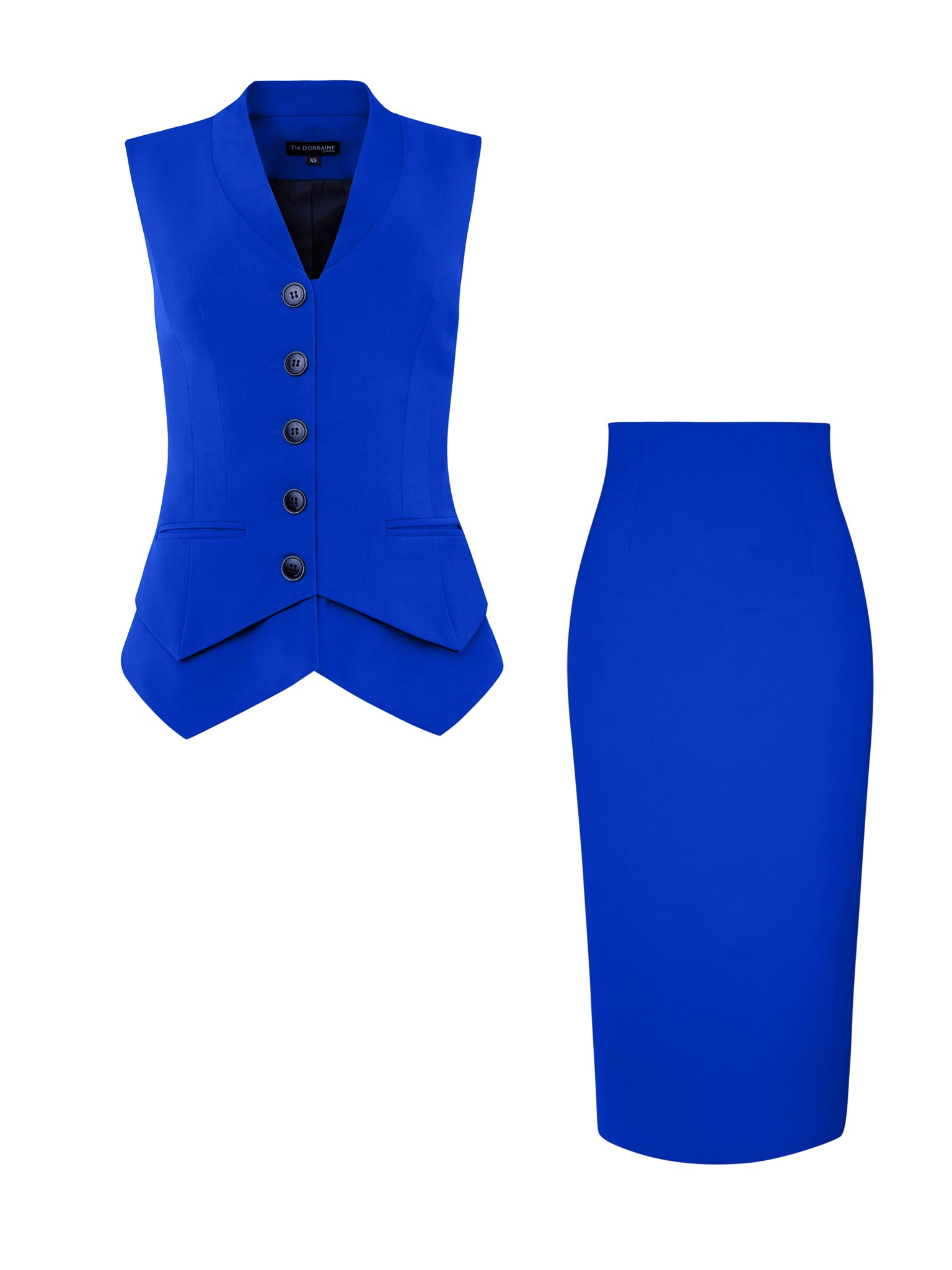 Tia Dorraine Fitted Waistcoat & Skirt Set - Azure Blue In Blue