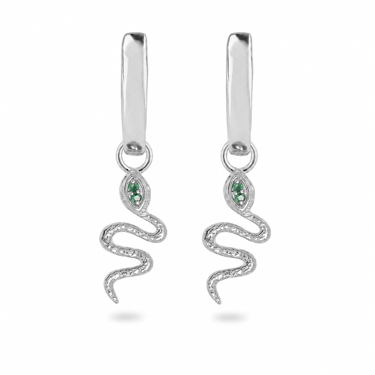 Zohreh Women's Green / Silver Emerald Snake Hoop Earrings Sterling Silver In Green/silver