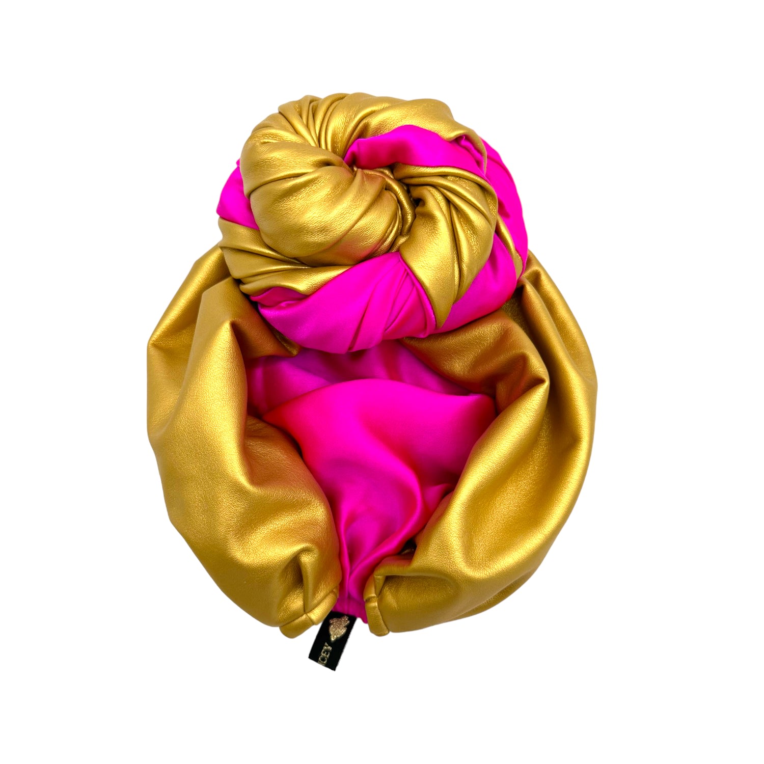 Women’s Edith Gold Pleather & Pink Silk Ritzy Reversible Turban One Size Julia Clancey