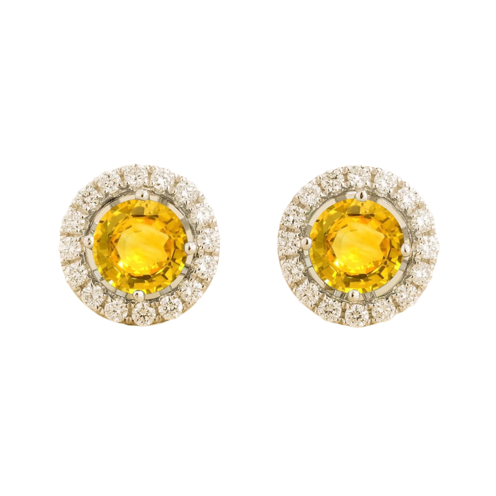 Juvetti Women's White / Yellow / Orange Floret White Gold Earrings Set With Yellow Sapphire & Diamond