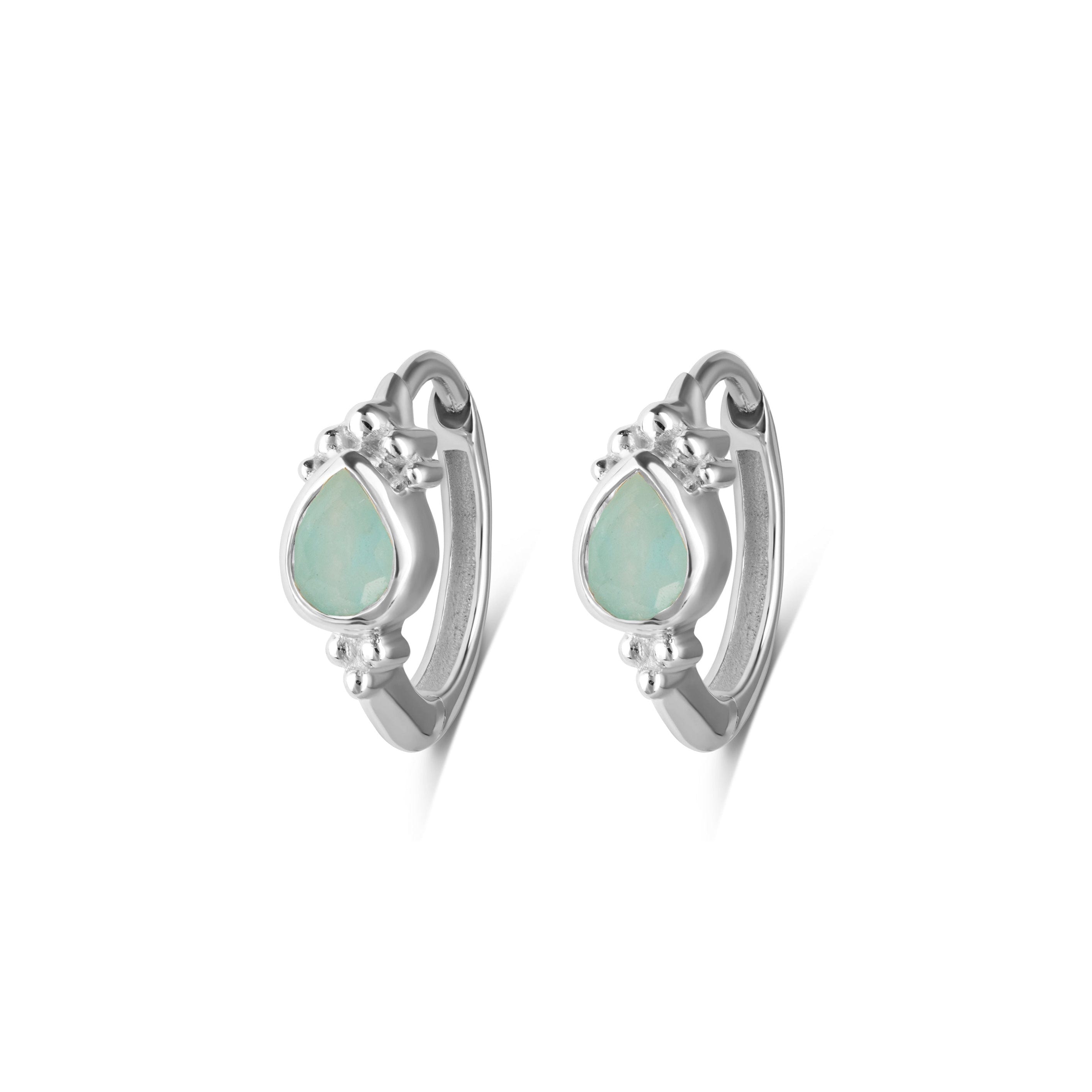 Zohreh Women's Blue / Silver Amazonite Boho Huggie Hoop Earring Pair Sterling Silver In Multi