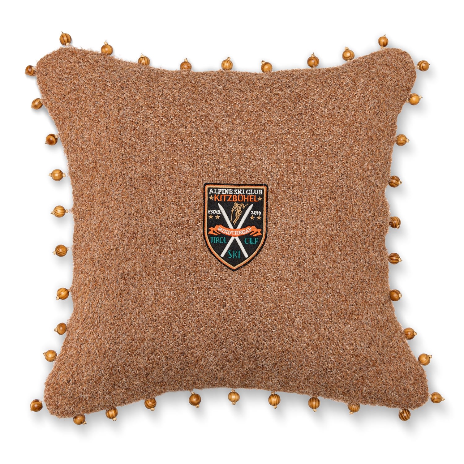 Brown Alpine Ski Club Square Cushion By Mindthegap