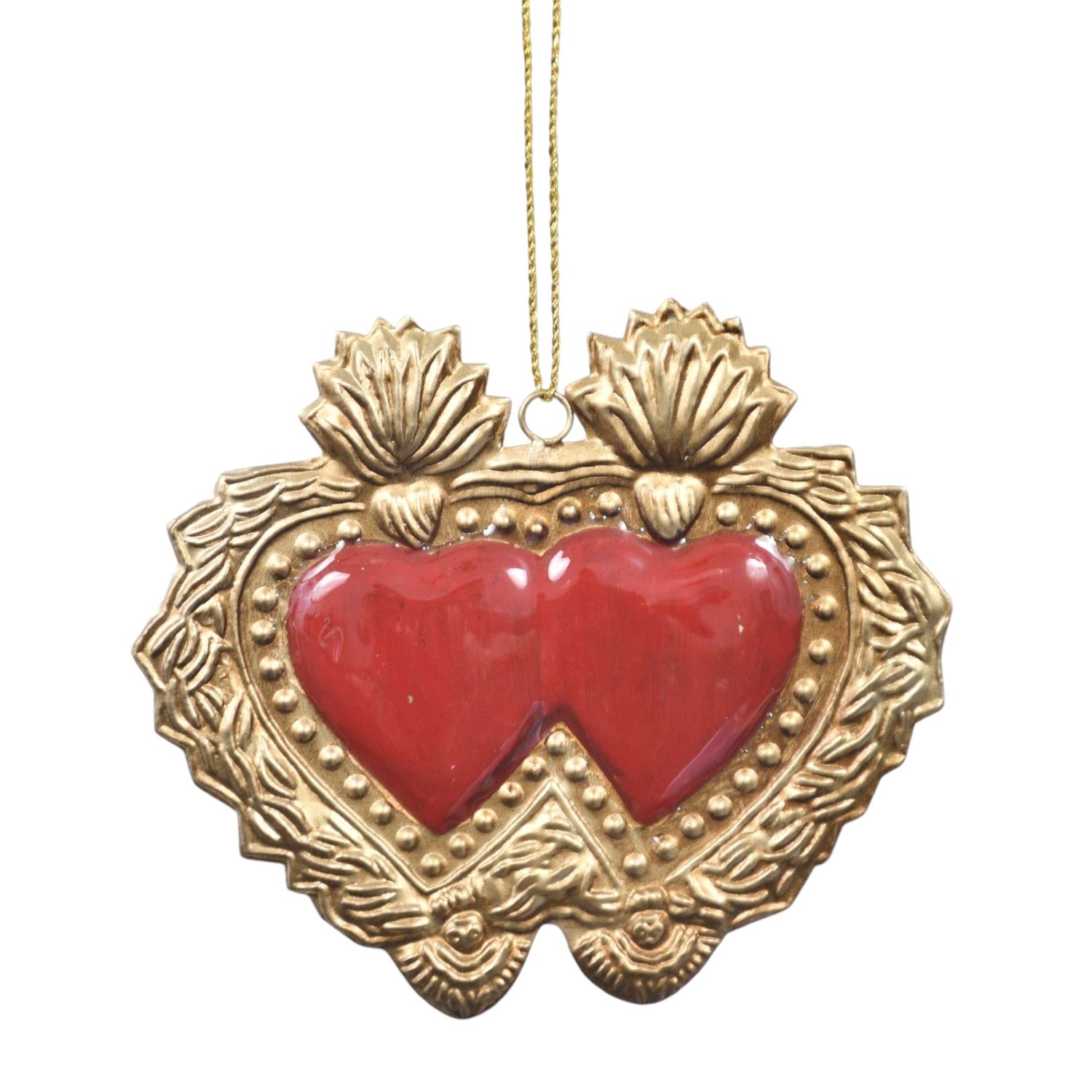 Lila Rasa Gold / Red Milagro Double Heart With Red Enamel 14x1x12cm X 2 Pcs