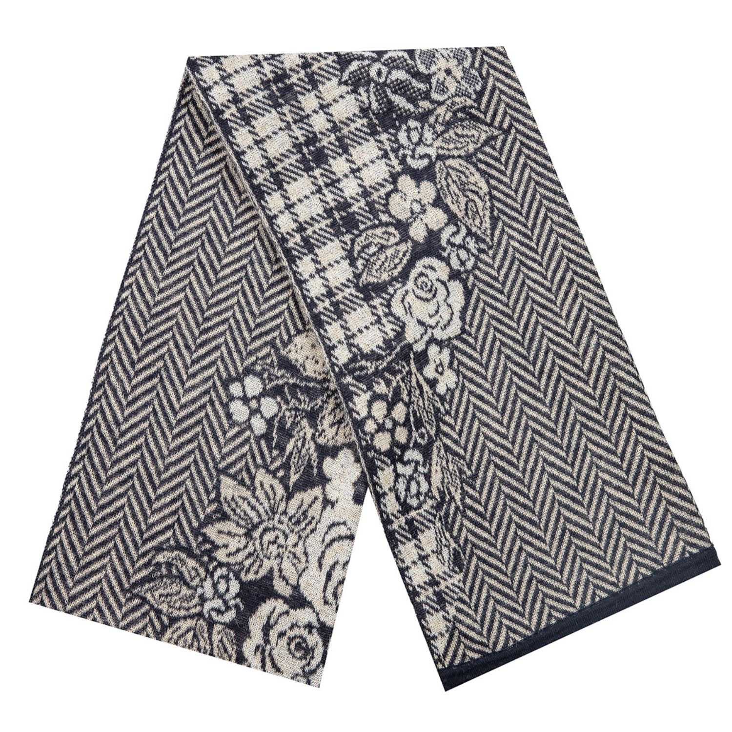 Mohair&angora Mohair Women Shawl Floral Art Dark Blue