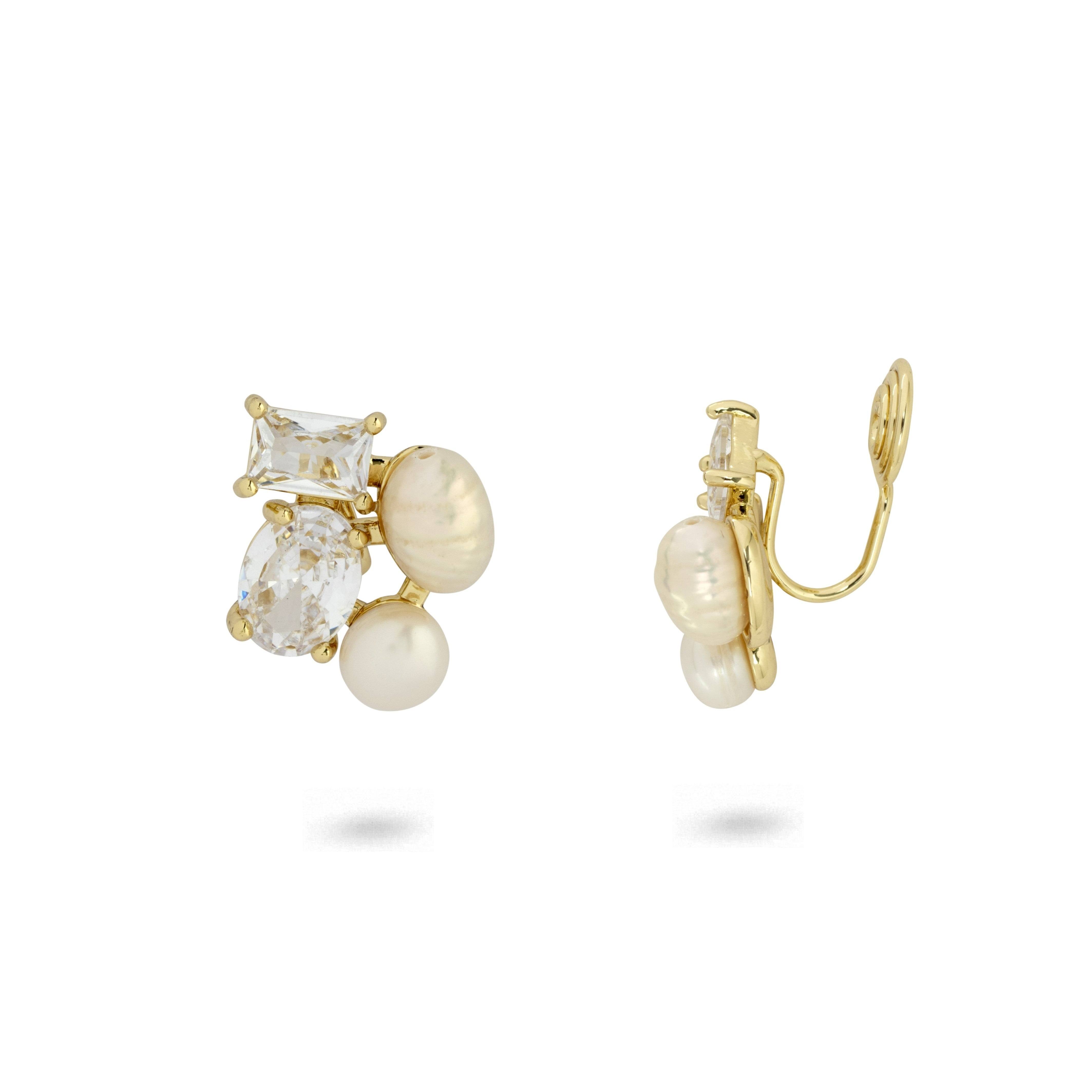 Gold Trip Women's Gold / White Crystal Pearl Clip On Earrings In Gold