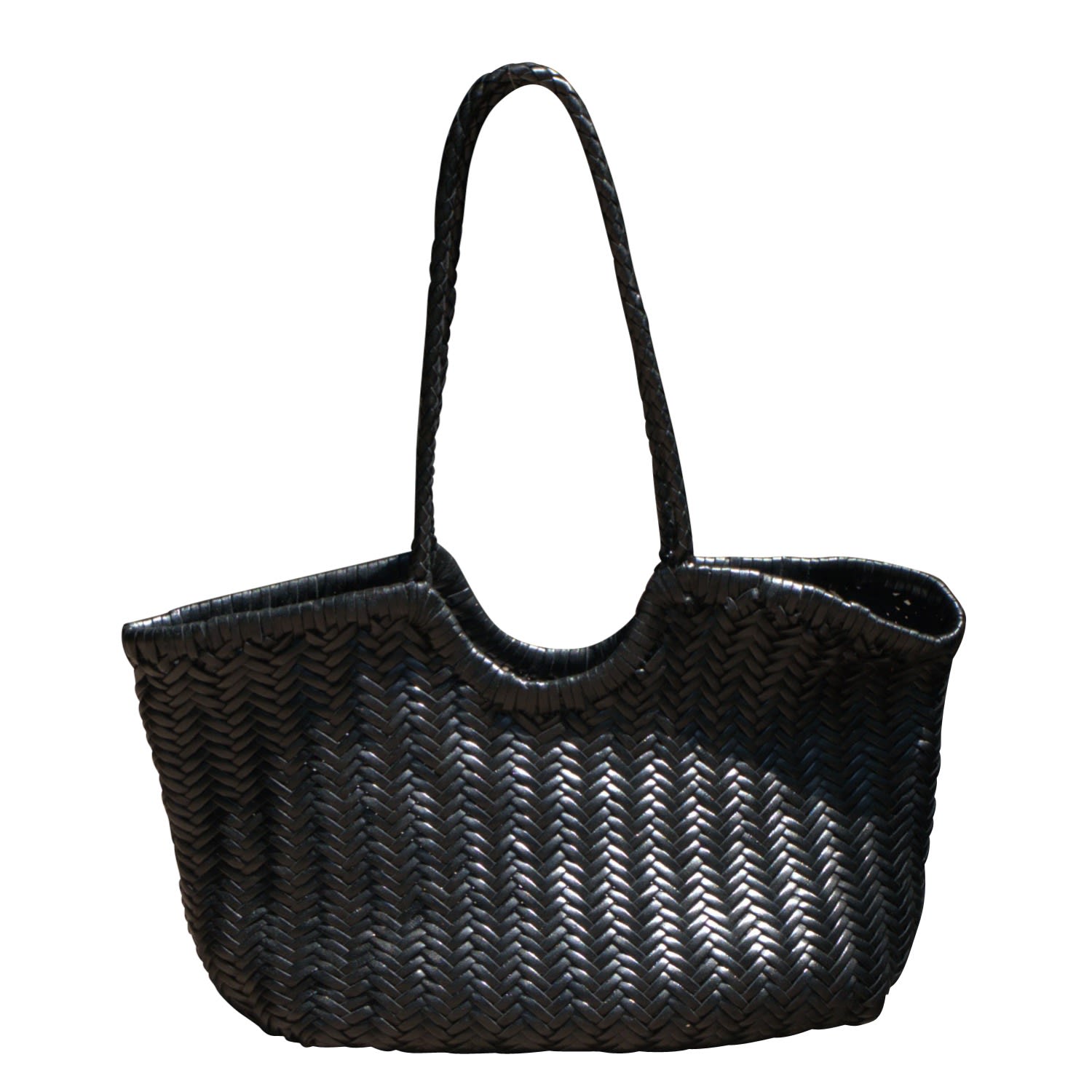Rimini Women's Hand Weaving Leather Bucket 'evelina' - Black In Black