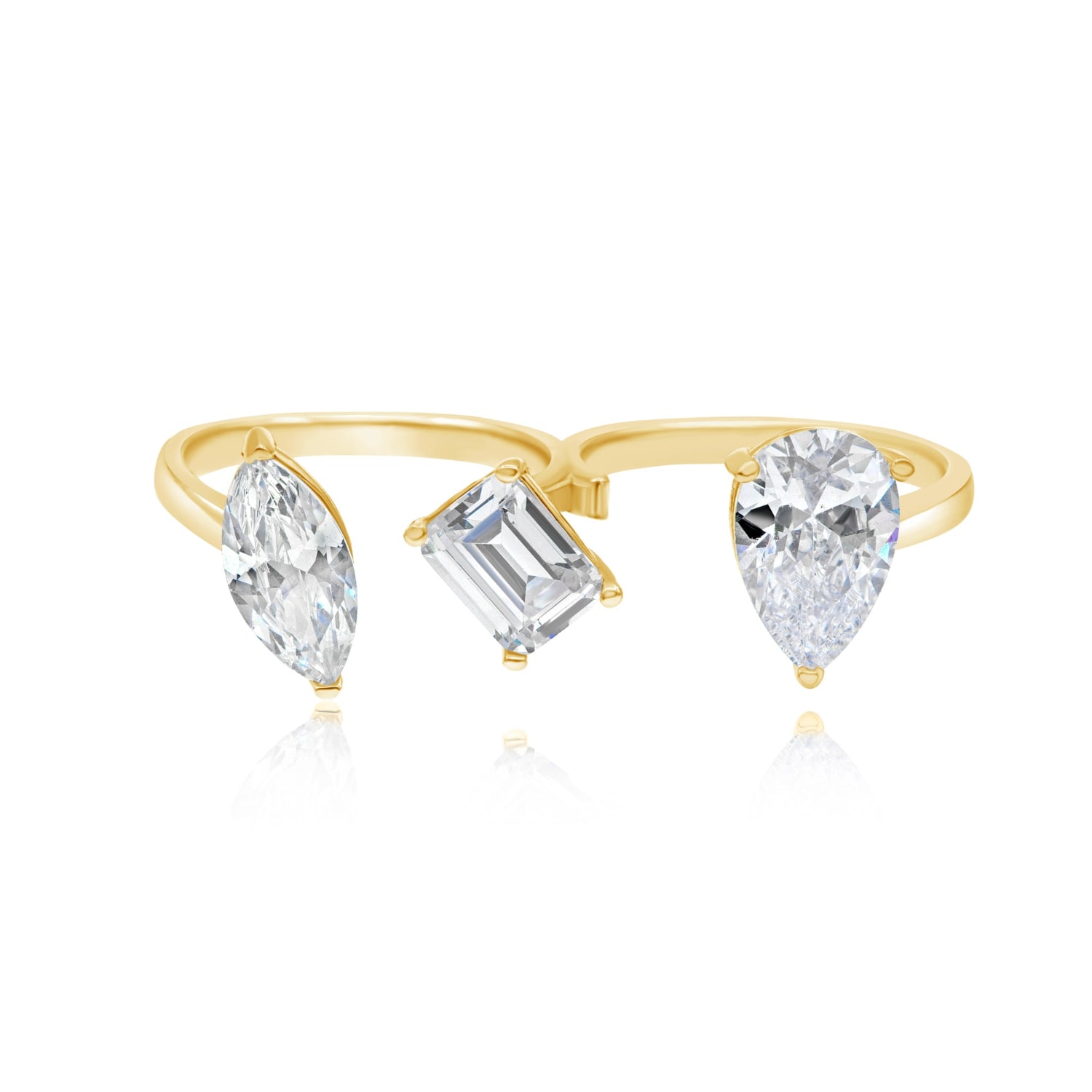 Shymi Women's Two Finger Fancy Shape Statement Ring - Gold