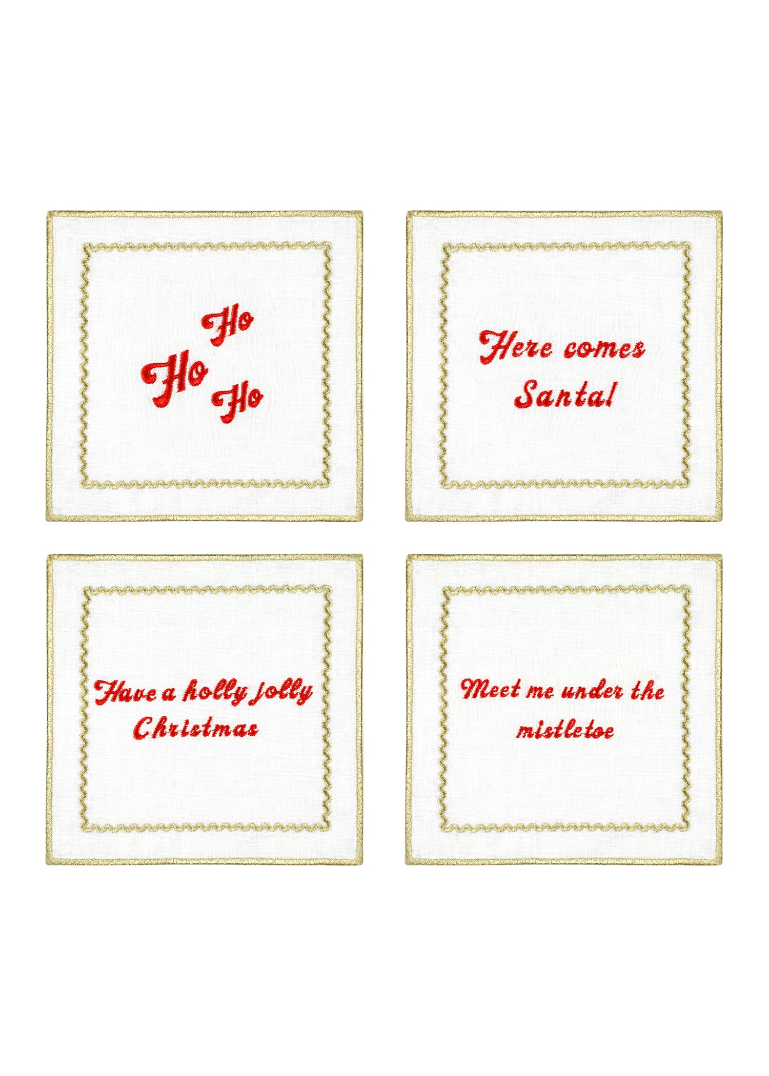 Roumélie Orientale White Embroidered Linen Cocktail Napkin Set Of Four - Christmas Cheer In White