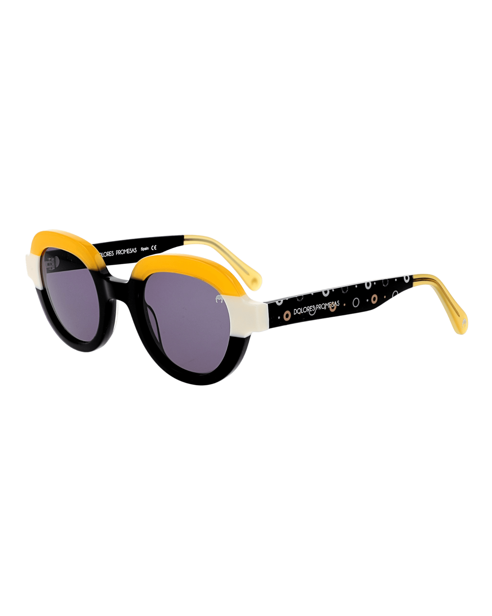 Women’s Black / Yellow / Orange Black, Mustard And Beige Oval Spectacles With Circle Pattern One Size Dolores Promesas