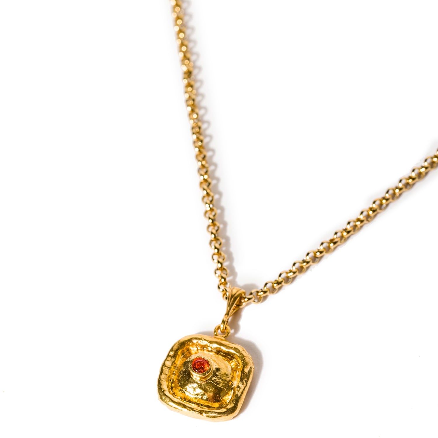 Kybele Studio Women's Orange / Gold Square Pendant Gold Necklace In Citrine Glow In Gold