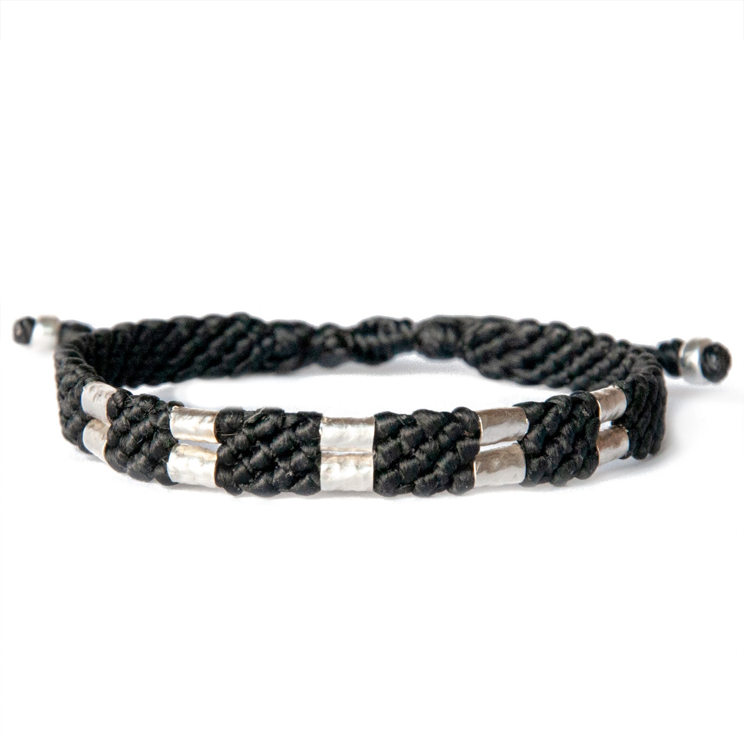Harbour Uk Bracelets Men's Handmade Silver Rope Bracelet With Eco-friendly Vegan Cording - Black In Metallic