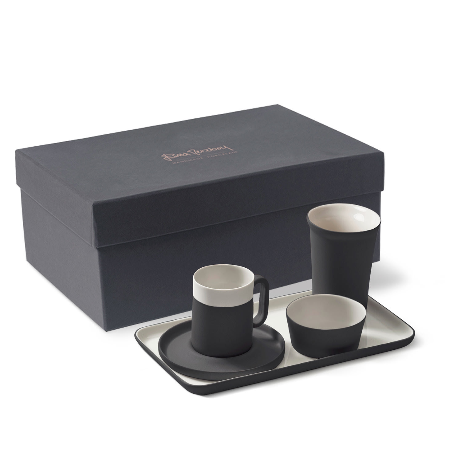 Black / White Capsule Espresso Cup With Rectangle Plate Black Ivory Esma Dereboy