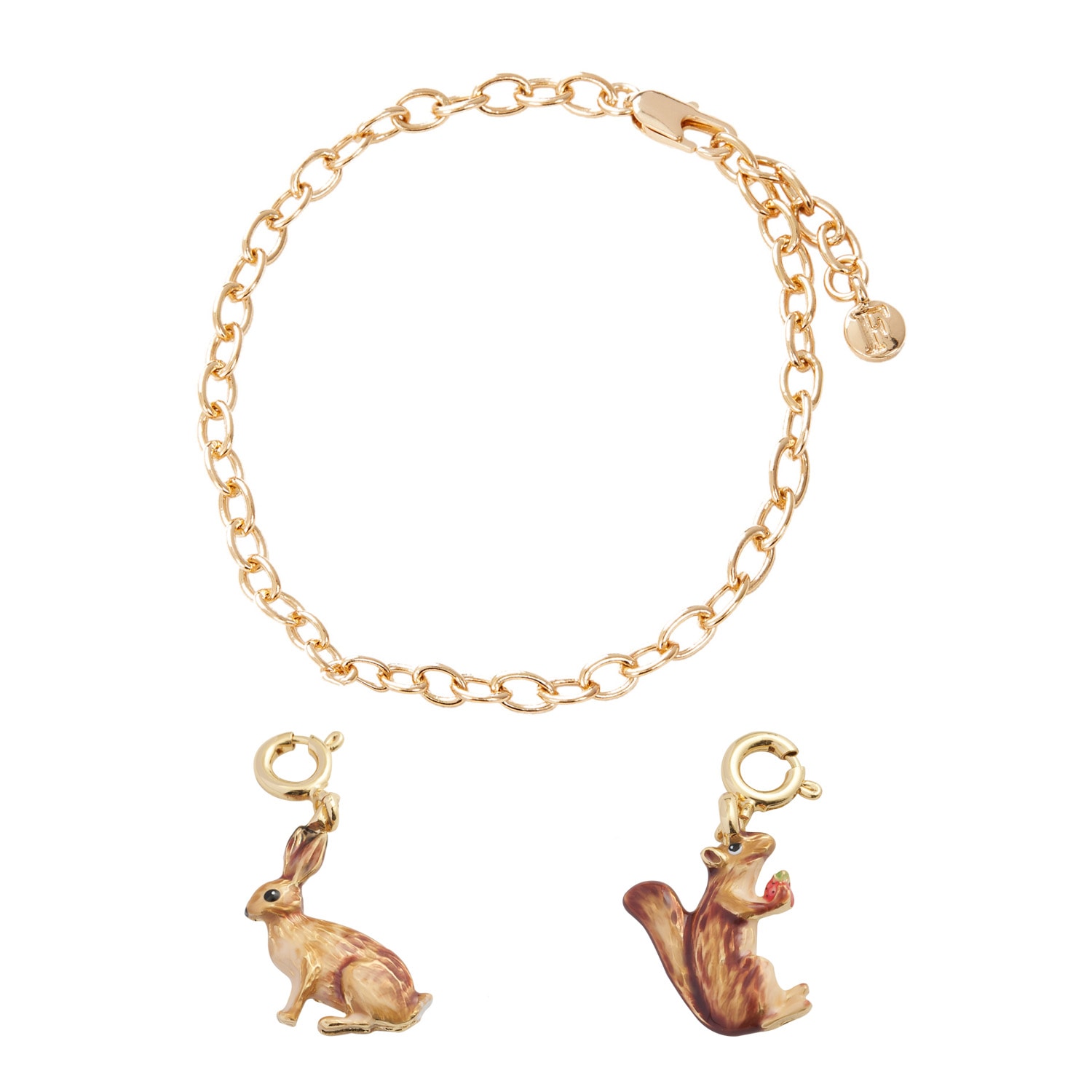 Women’s Gold Cable Chain Bracelet With Enamel Rabbit Charm & Enamel Cheeky Squirrel Charm Fable England