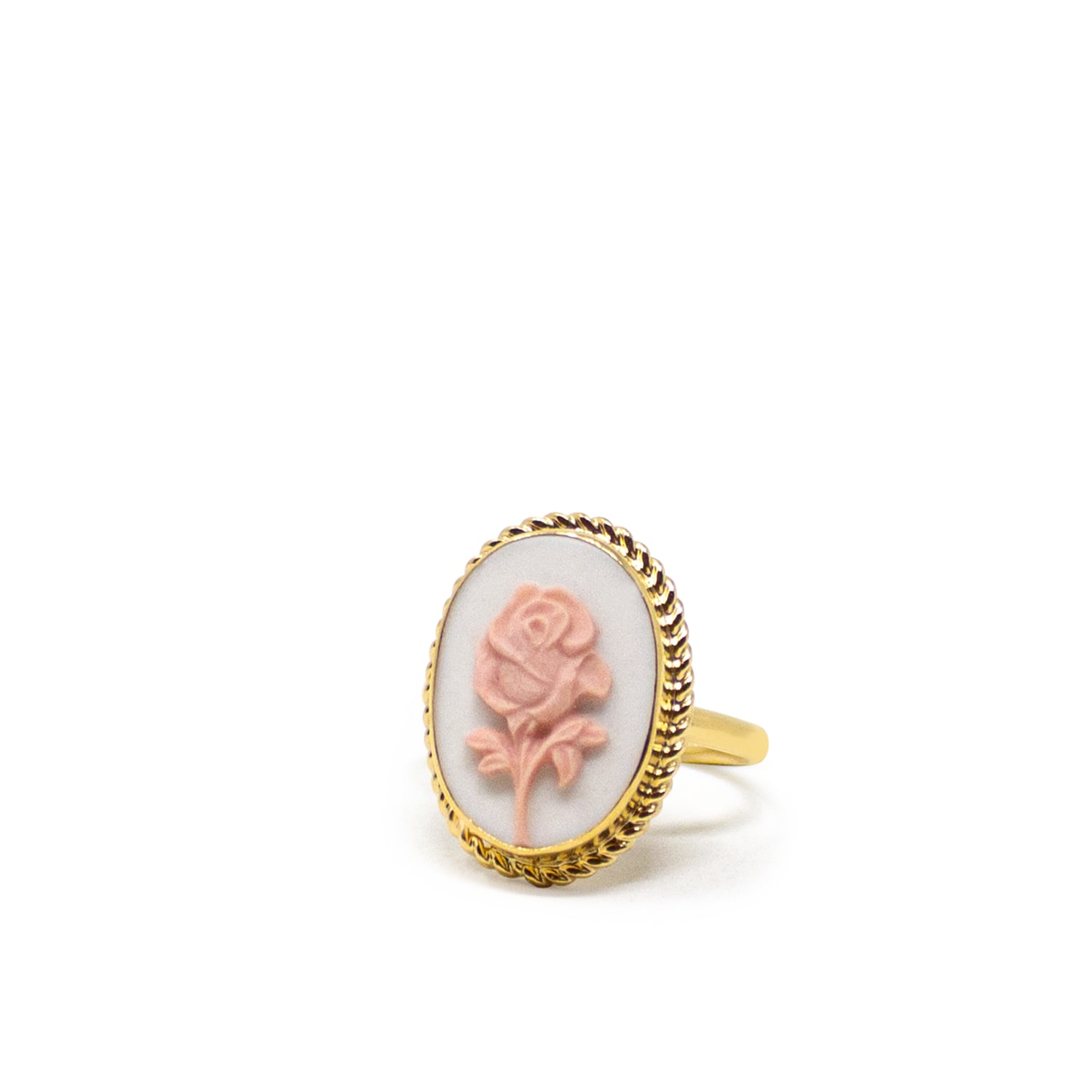 Women’s Gold / White / Pink Gold-Plated White Rose Cameo Ring Vintouch Italy