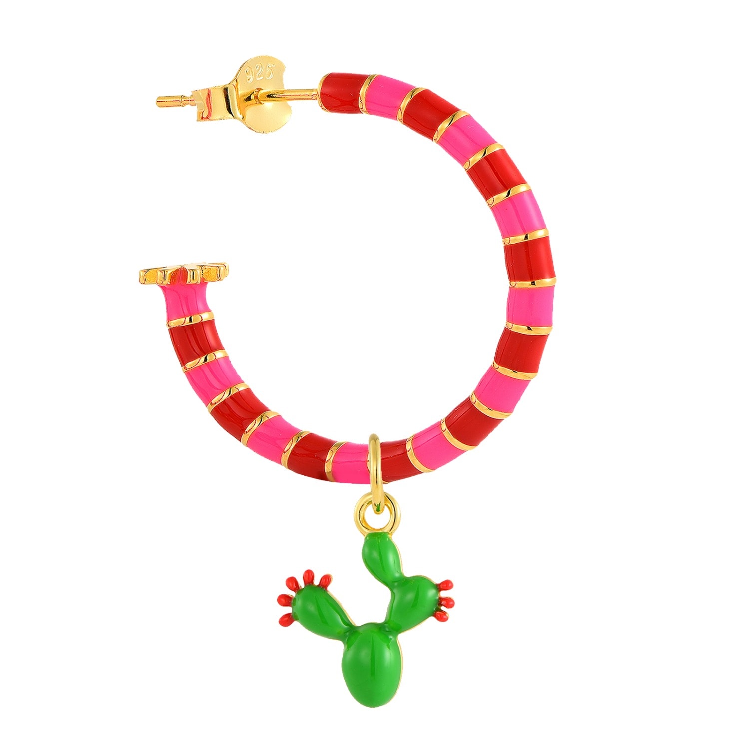 Pinnole Women's Red / Green / Pink Gold Prickly Pear Earring Mix In Pink