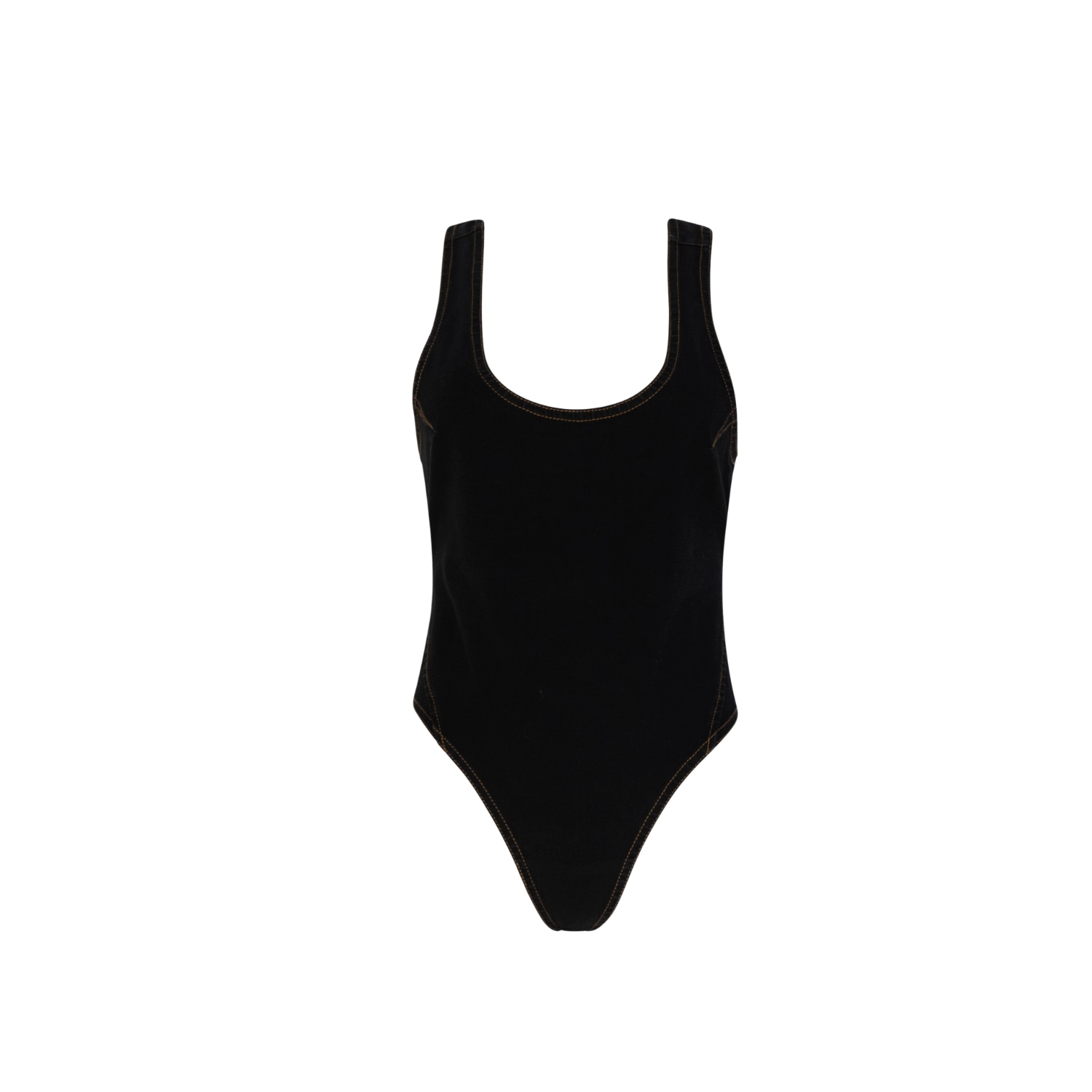 Circular Path Women's Scoop Neck Criss Cross Bodysuit Top-swimsuit - Ebony Black