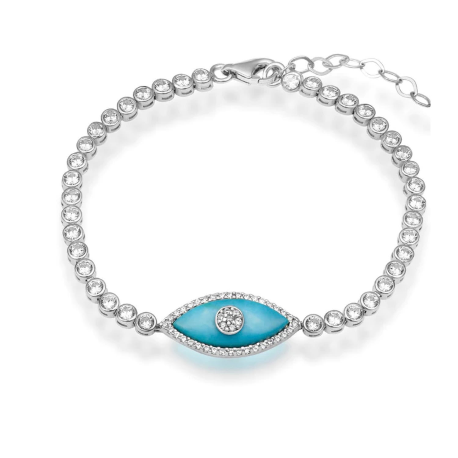 Women’s Silver Turquoise Blue Evil Eye Protection Tennis Diamond Bracelet Selen Jewels