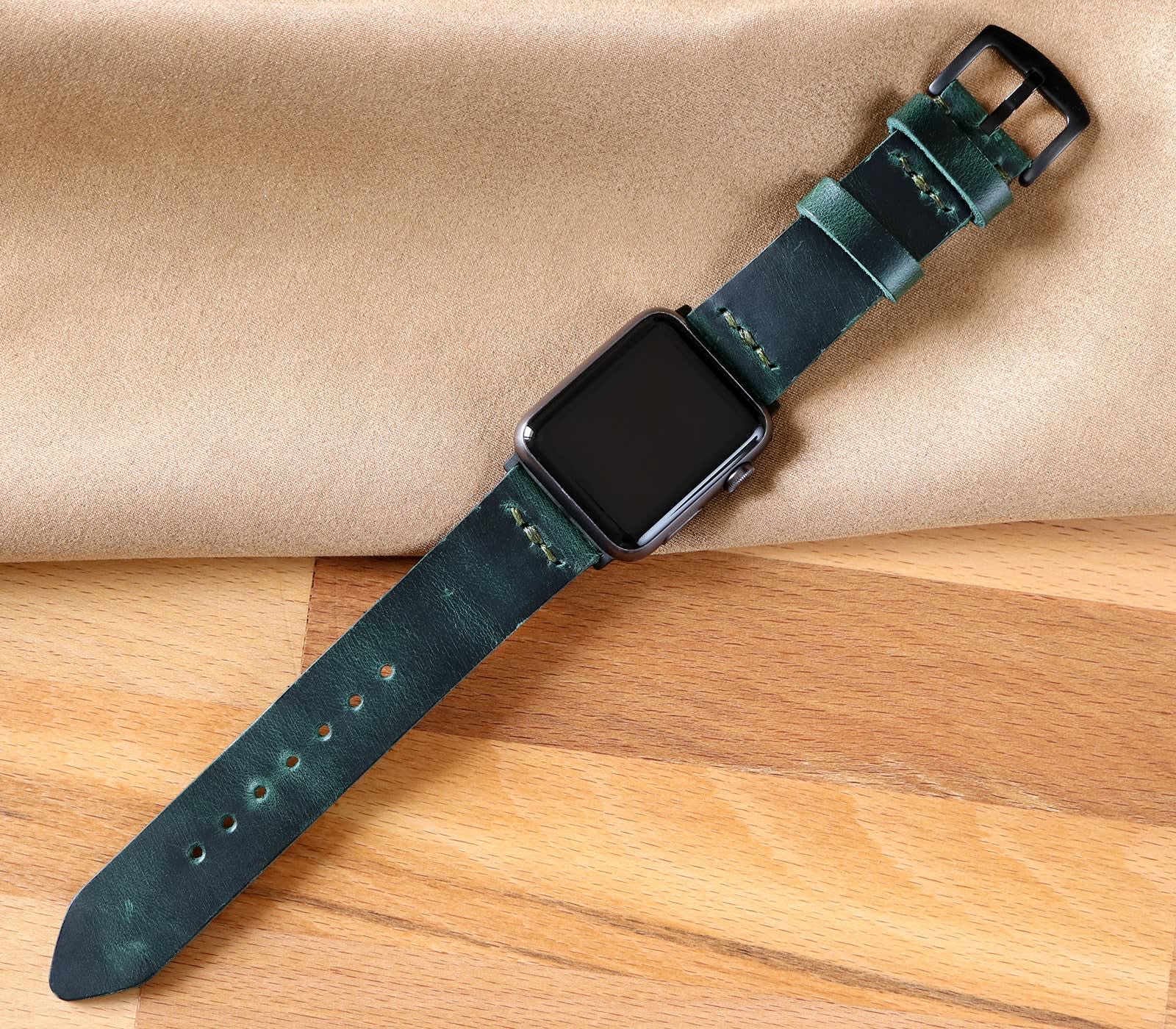 Green leather store apple watch band