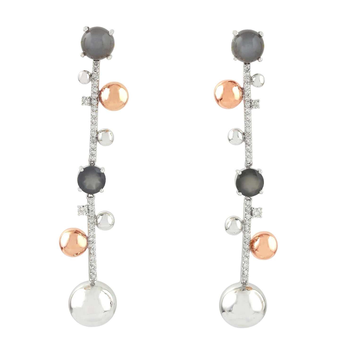 Artisan Women's Silver / Black / White Moonstone & Diamond Statement Dangle Earrings In White Rose Gold In Metallic
