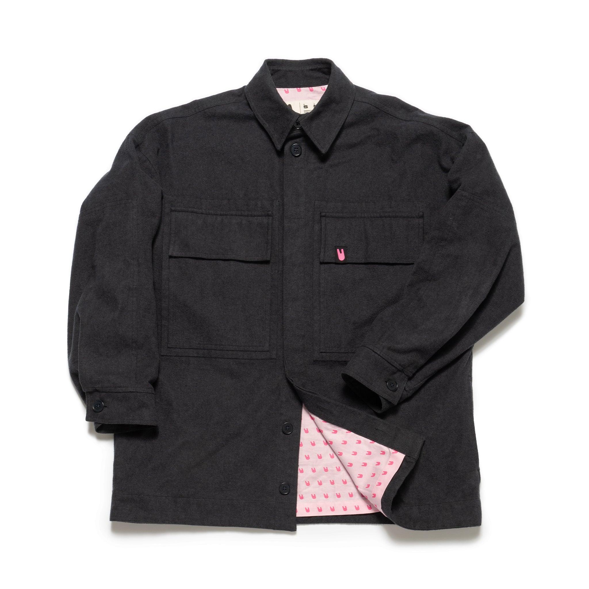 Unless Collective Men's Grey / Black Flannel Jacket - M - Charcoal In Grey/black