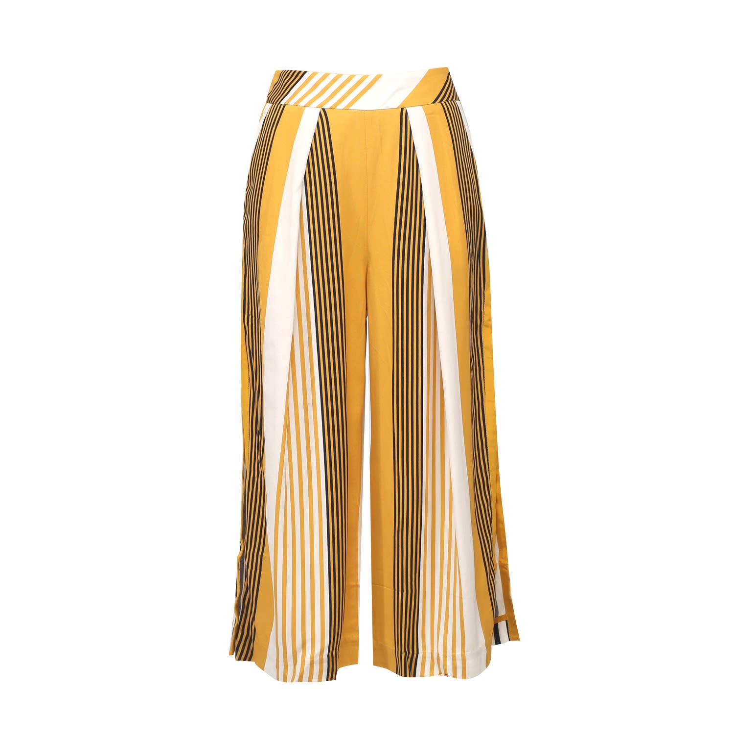 Women’s Yellow / Orange Stripe Print Fold Capri Pants - Yellow Medium Smart and Joy