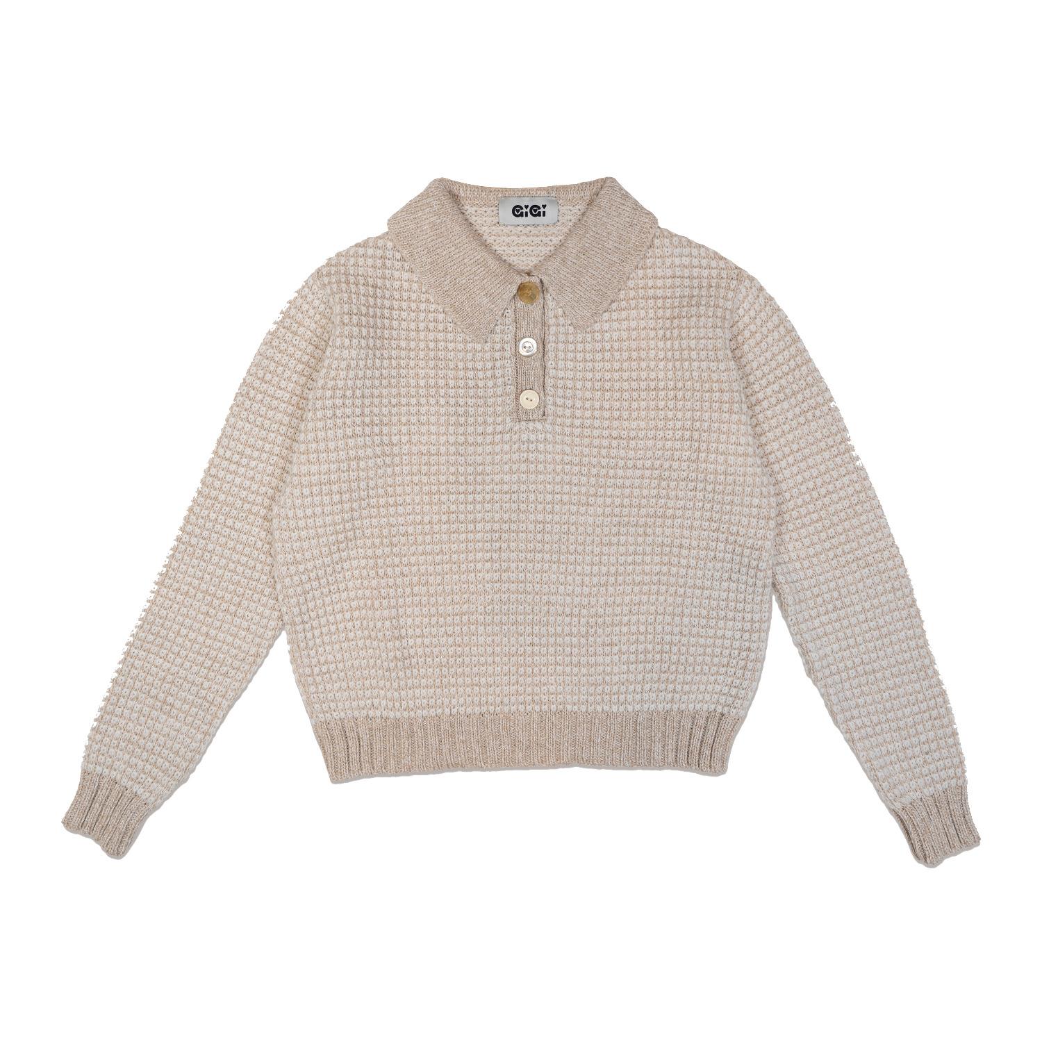 Gigi Knitwear Women's Neutrals Mismatch Polo Sweater In Beige Marl Stripe In Beige