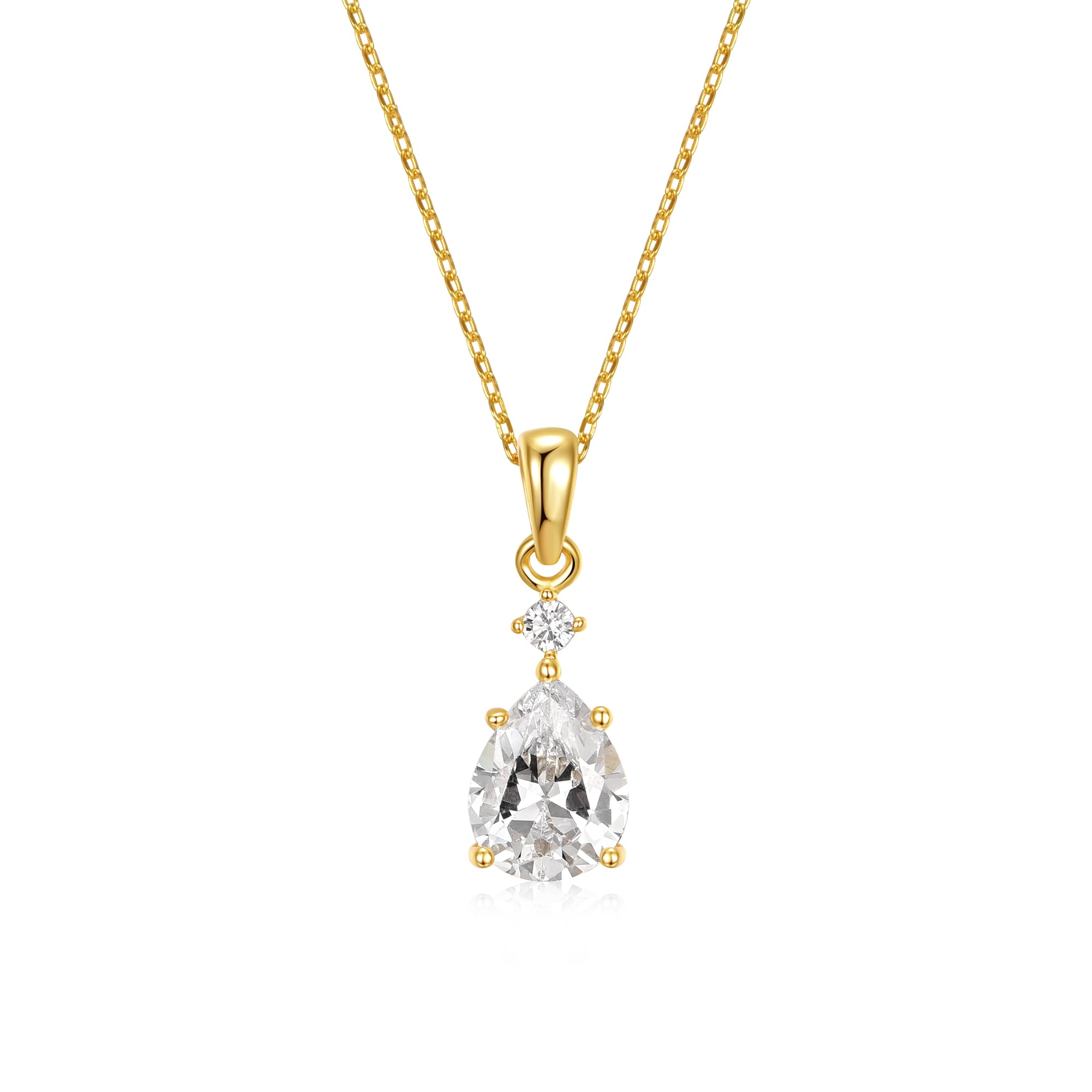 Women’s Gold / White Gold Plated With Cubic Zirconia Raindrop Pear Stone Pendant Necklace Genevive Jewelry