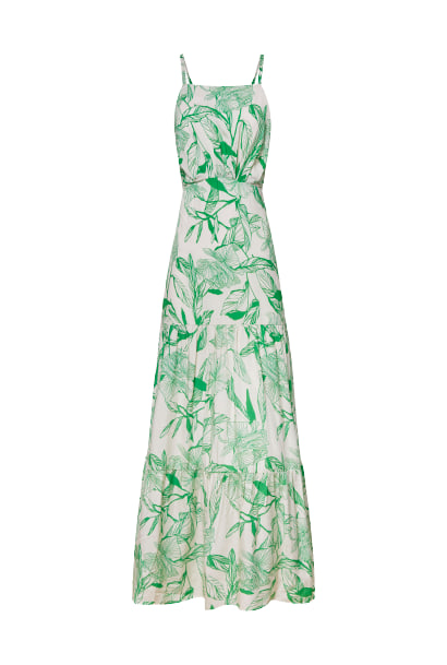 James Lakeland Women's Green Open Back Print Tiered Midi Dress