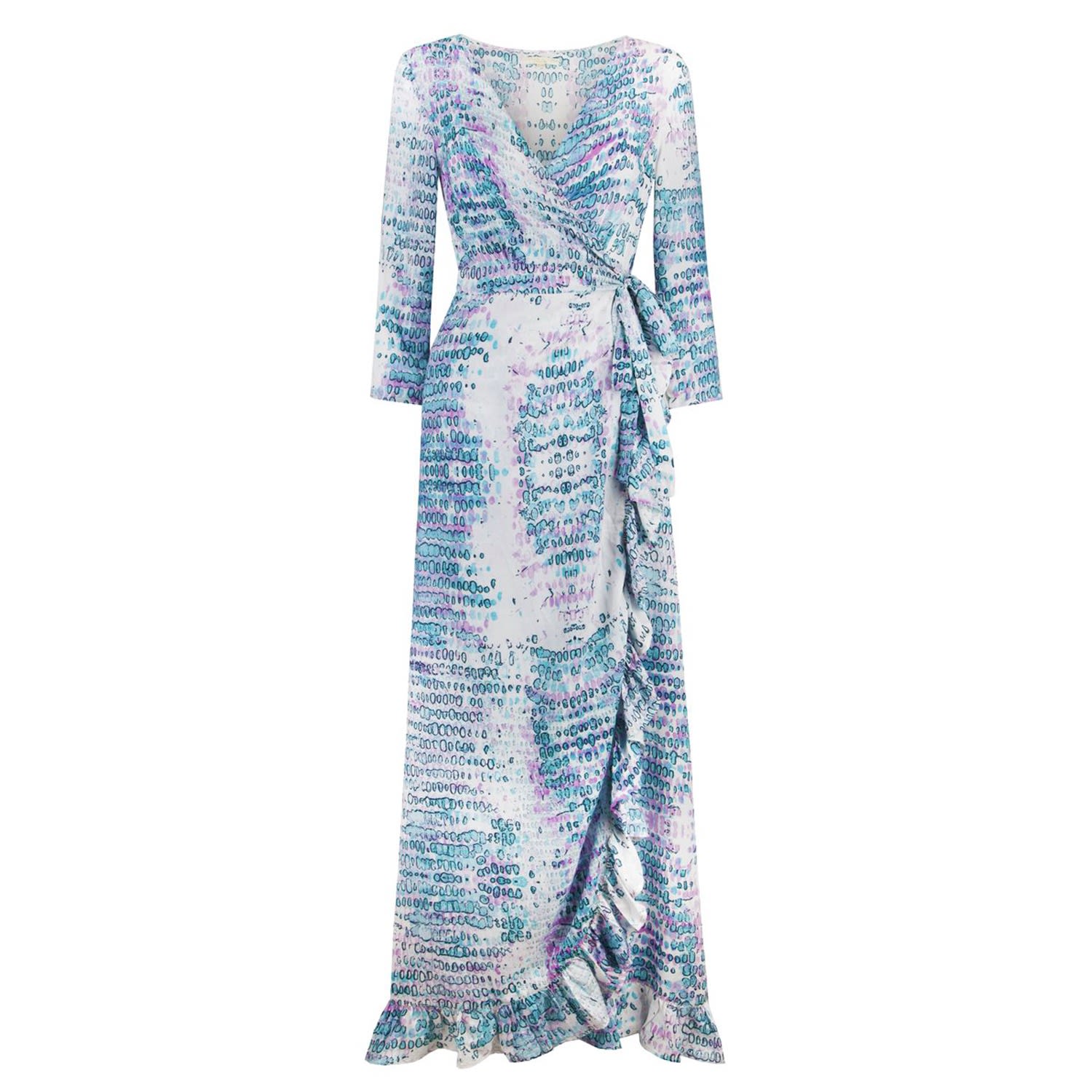 Women’s Pink / Purple / White Aqua Pink Snake Maxi Ruffle Wrap Dress S/M Sophia Alexia