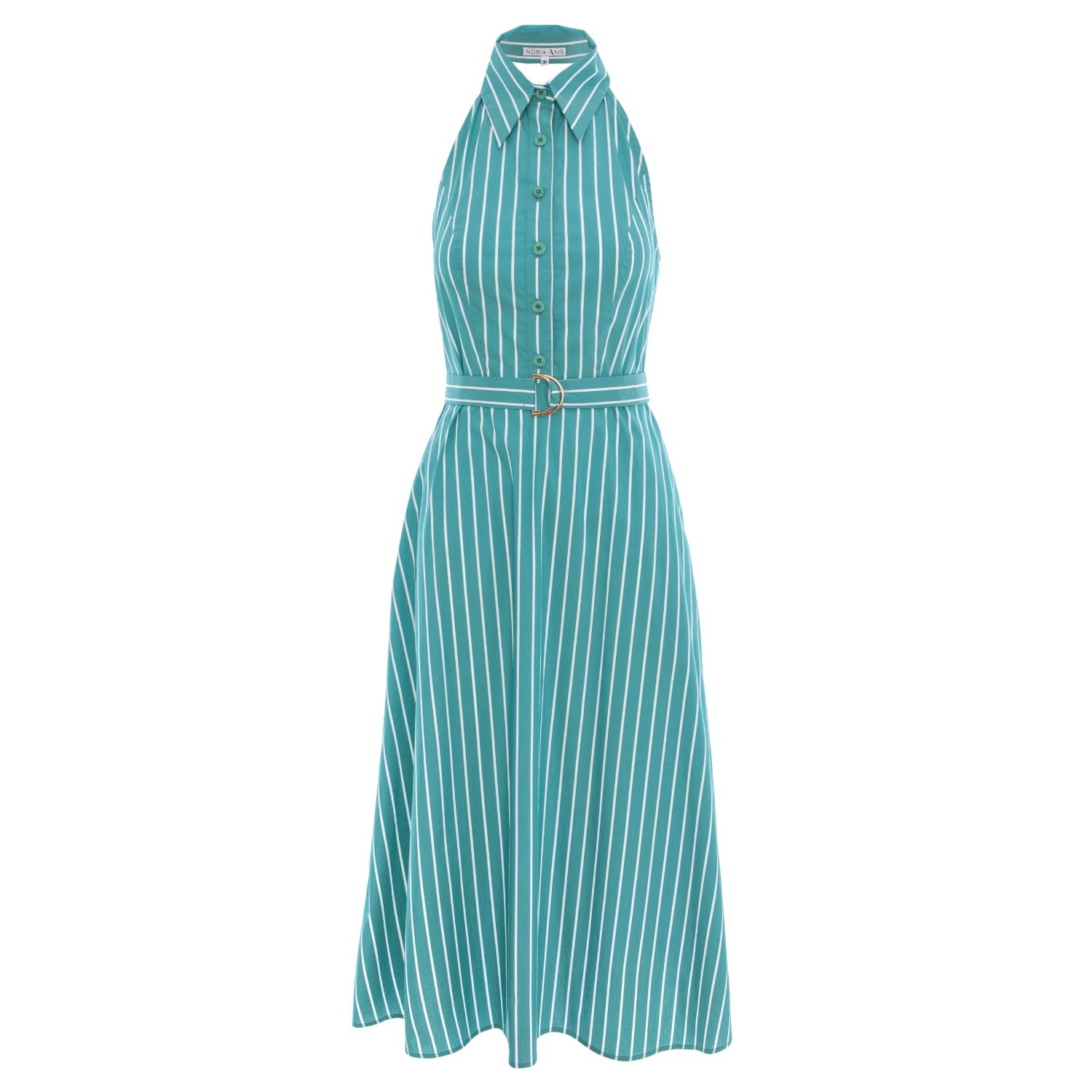 Noria Anis Women's White / Green Senna Striped Halter Midi Dress - Turquoise In Multi