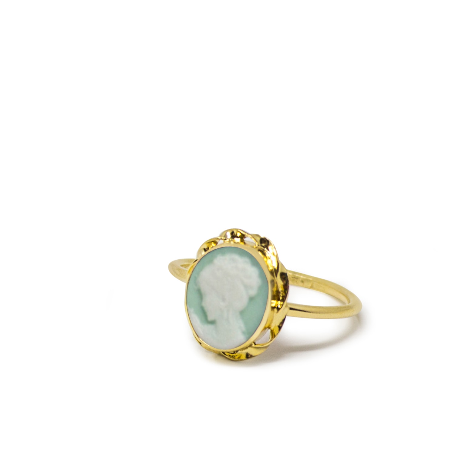 Women’s Green / Gold Gold-Plated Green Mini Cameo Ring Vintouch Italy