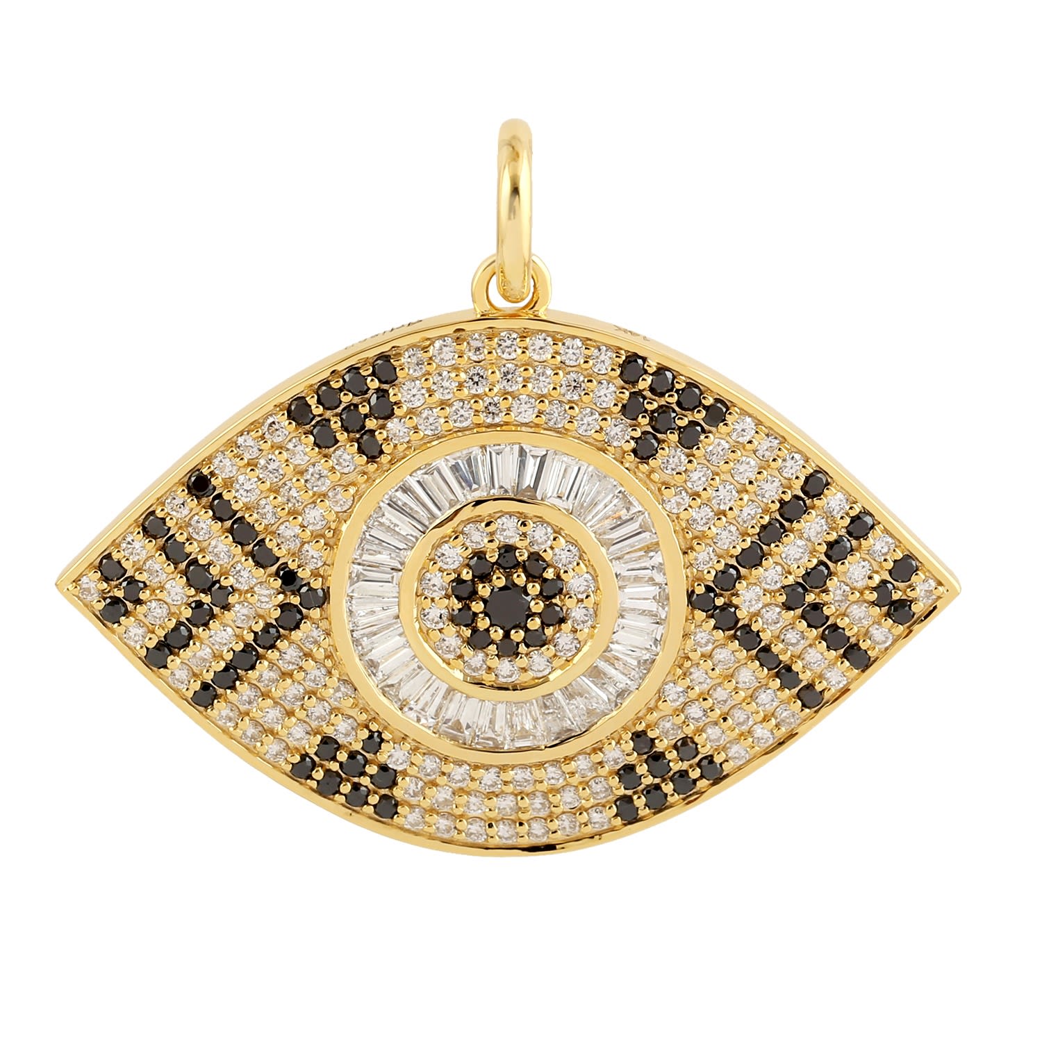 Women’s Gold / Black Eye-Catching Protection Yellow Gold Diamond Evil Eye Pendant With Natural White & Black Diamonds Artisan