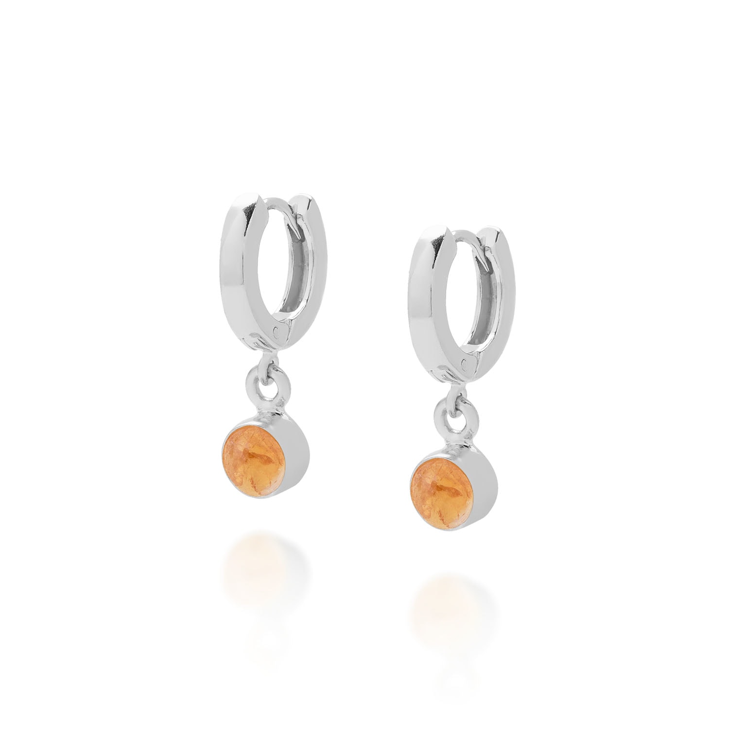 Nellou Jewellery Women's Yellow / Orange / Silver Gem Hoop November Birthstone Earrings Sterling Silver - Citrine
