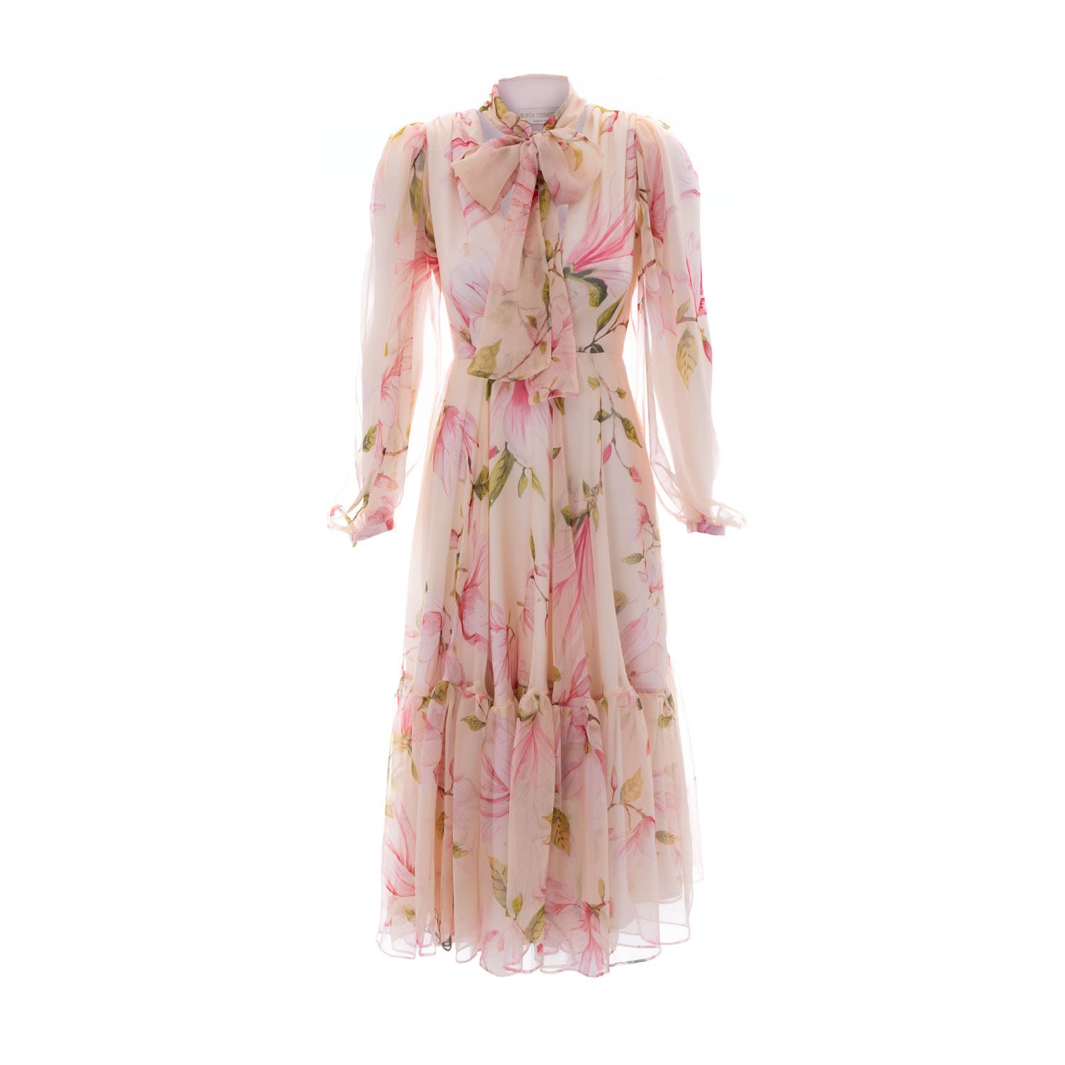 Sofia Tsereteli Women's Long Cream “magnolia” Dress In Pink