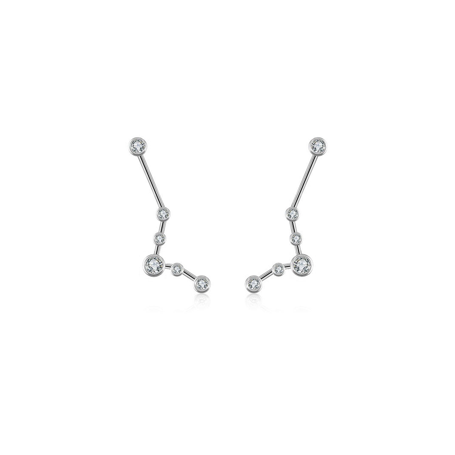 Genevieve Collection Women's Pisces Zodiac Constellation Earring 18k White Gold & Diamond In White