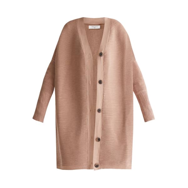 PAISIE OVERSIZED RIBBED V-NECK CARDIGAN IN BEIGE