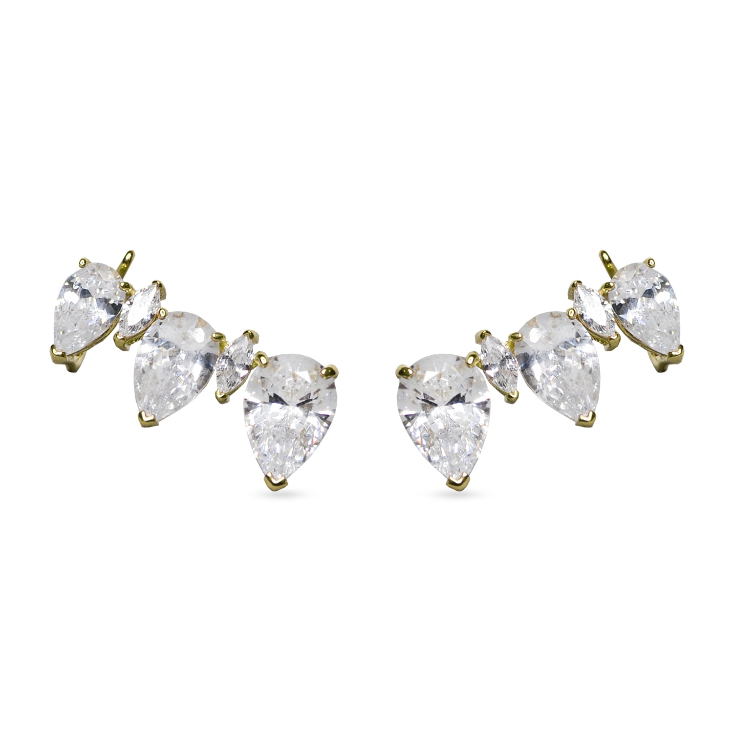 Sally Skoufis Women's White / Gold Cascade Ear Climber New Frontier With Man Made Cz Diamond Stimulant In 18k Gold