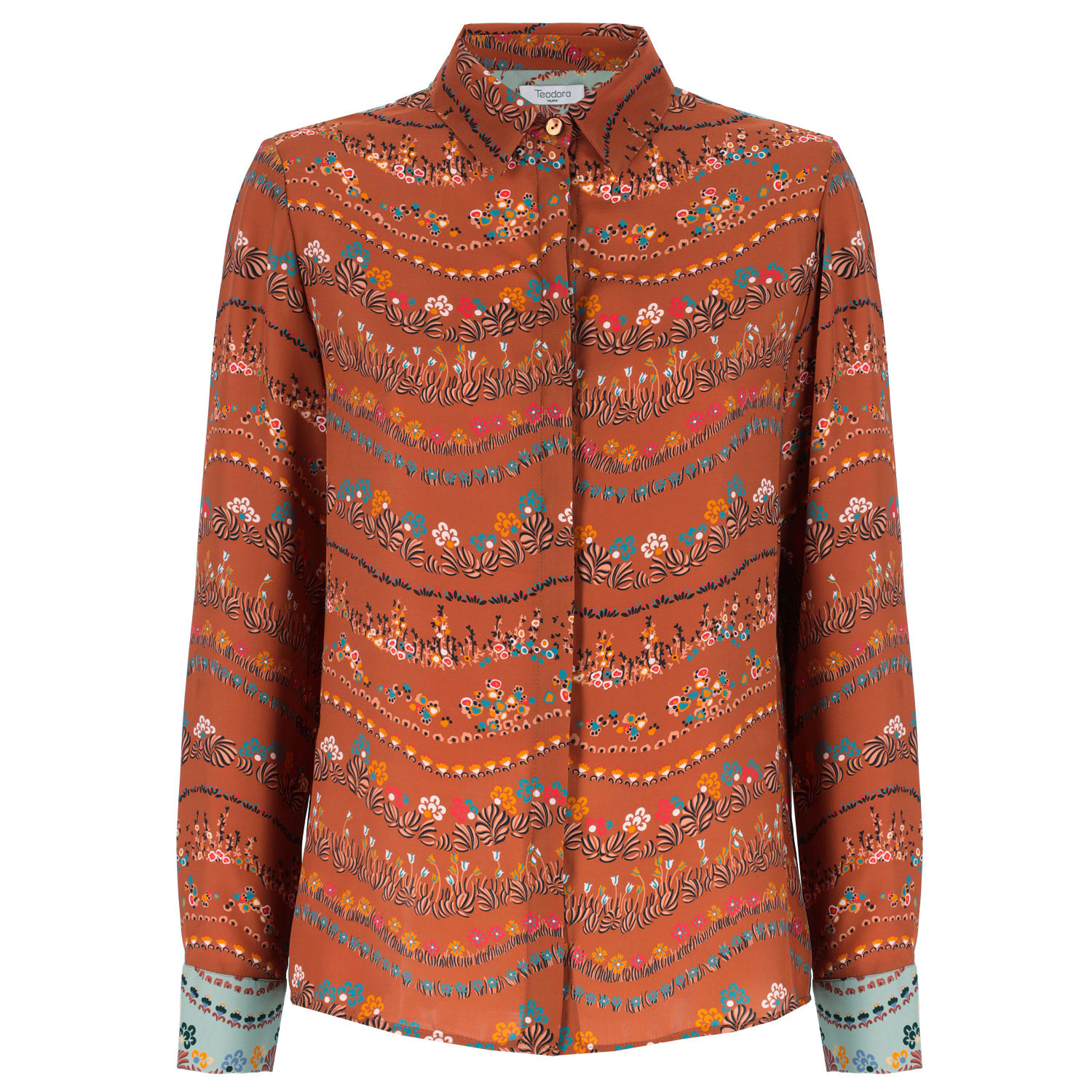 Teodora Milano Women's Brown / Blue Lisbona Silk Shirt Flower