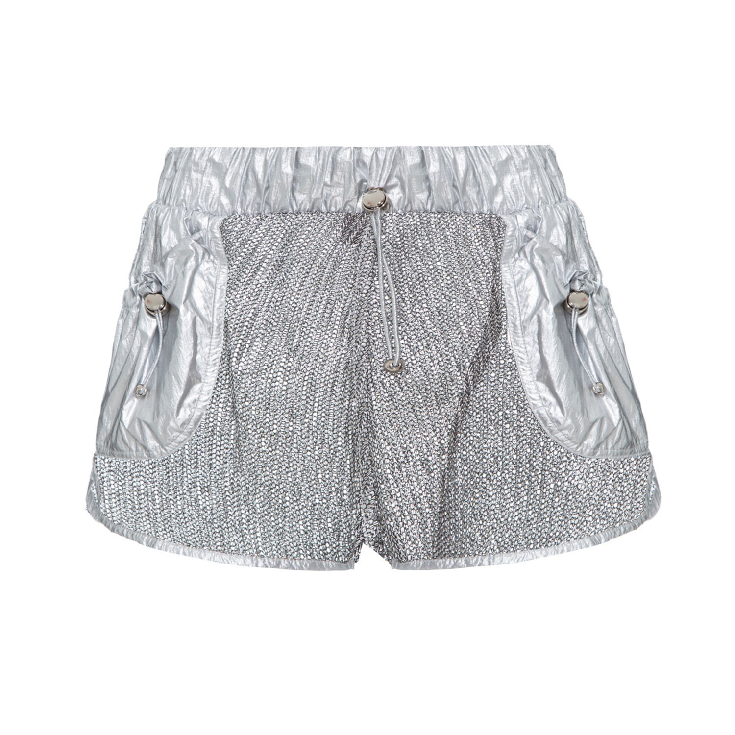 White / Silver Metallized Mesh Screen Nylon Shorts Argento Extra Small Balletto Athleisure Couture