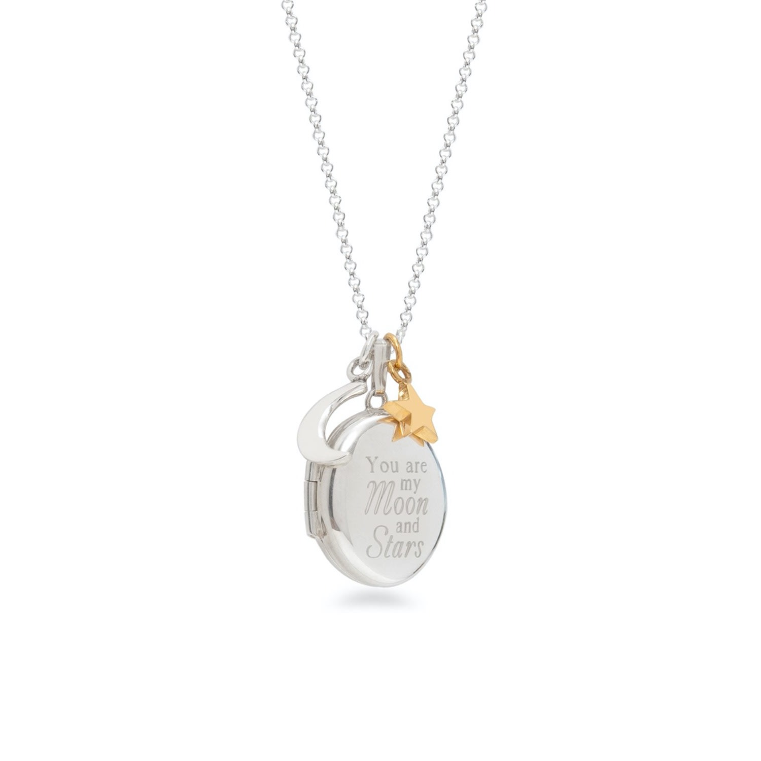 Lime Tree Design Women's Gold / Silver Engraved Locket 'you Are My Moon And Stars' Sterling Silver Necklace In Metallic