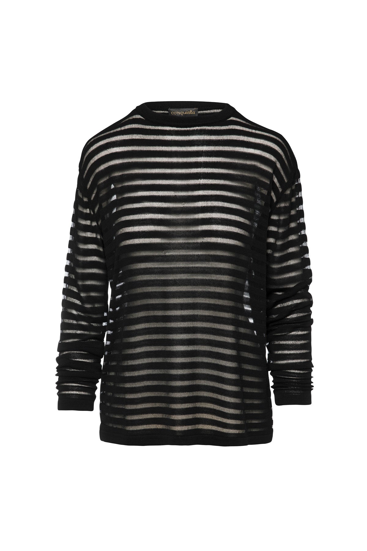 Conquista Women's Black Knit Top With Semi Sheer Stripes In Black