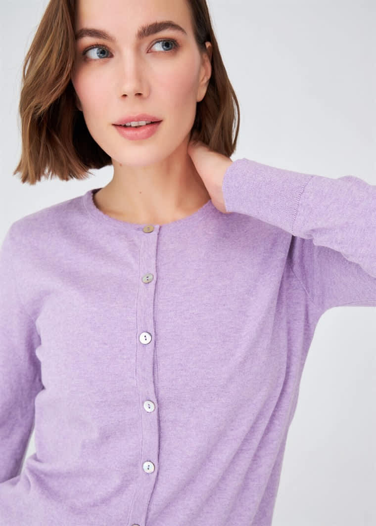 Dusty Lilac Fine Rib Waterfall Cardigan - WOMEN Knitwear