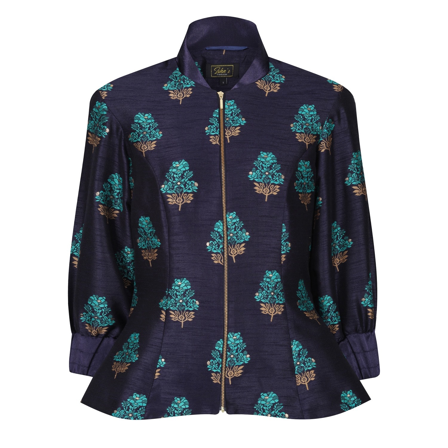 Isha's Timeless Women's Green / Blue Aquamarine Embroidered Raw Silk Fitted Jacket Blouse In Green/blue