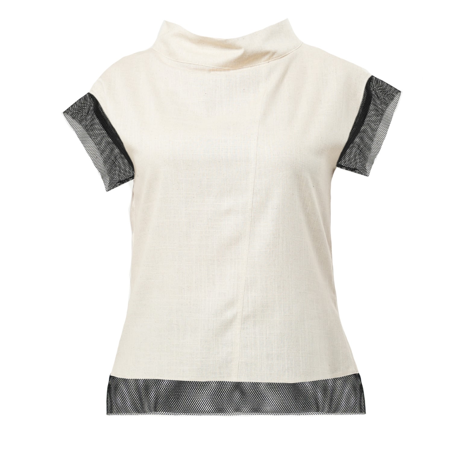 Metamorphoza Women's Neutrals Turtleneck Linen Top In Beige In Beige