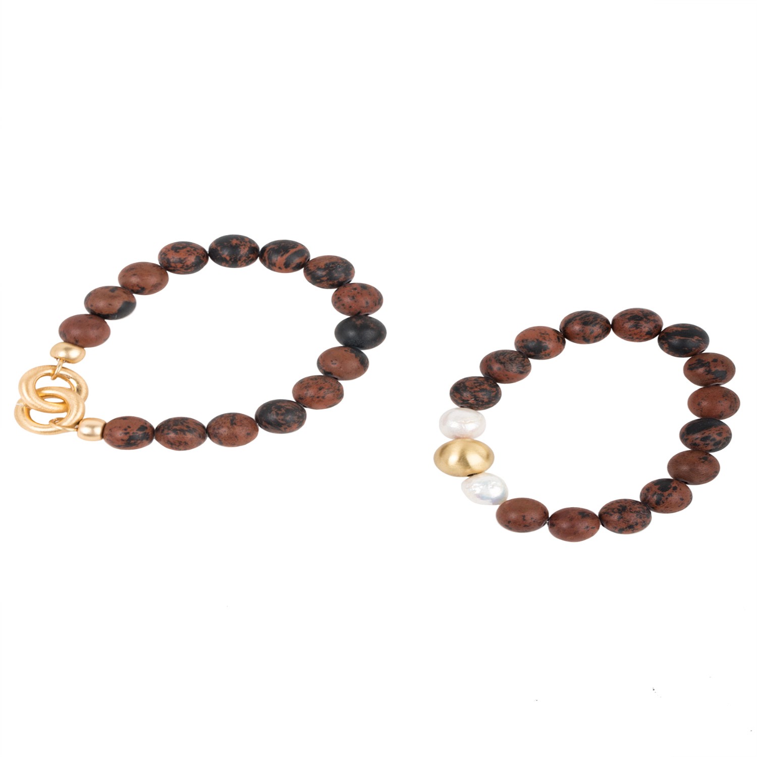 Saachi Women's Stone Pearl Stretch Brown Bracelet Set In Brown