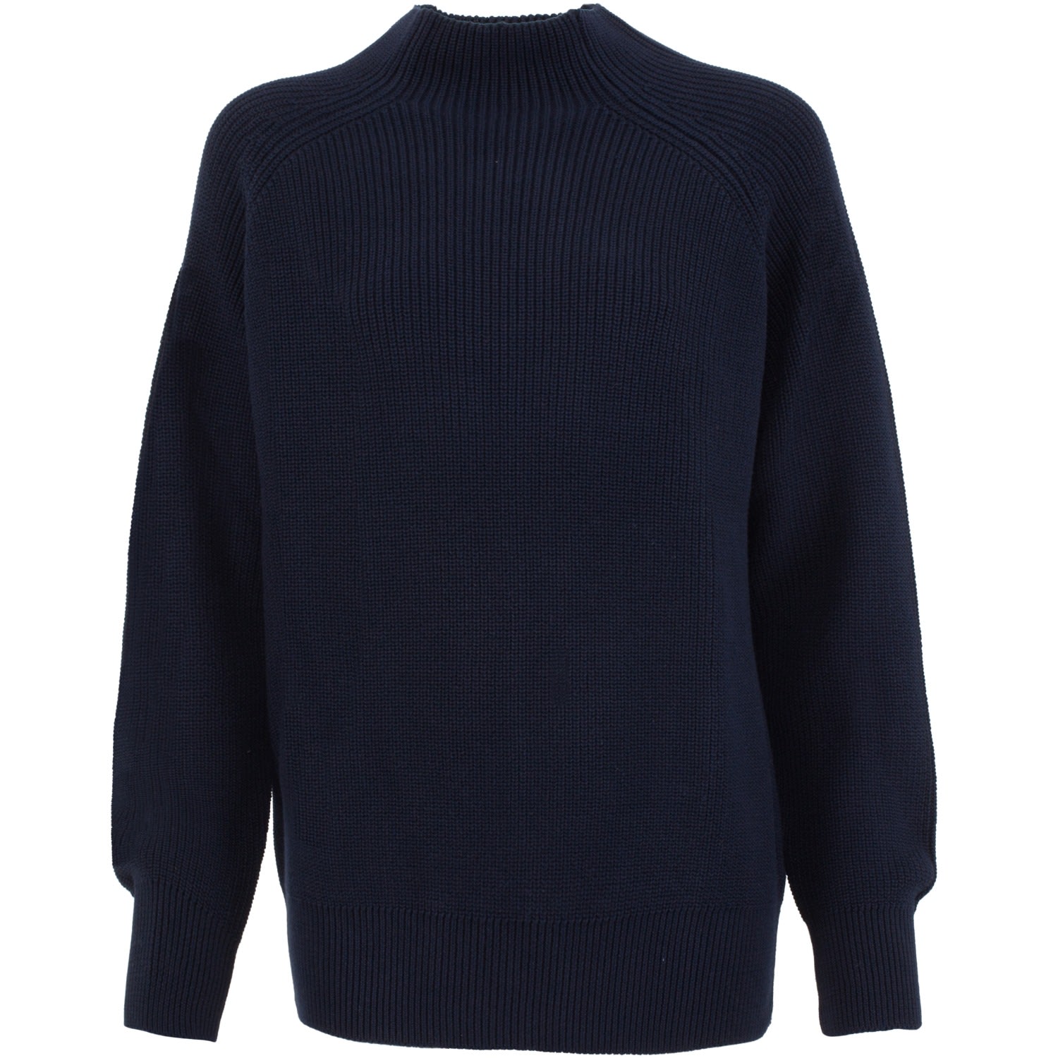 Blue Women’s Pure Cotton High Neck Tamie Raglan Jumper - Navy Medium Paul James Knitwear