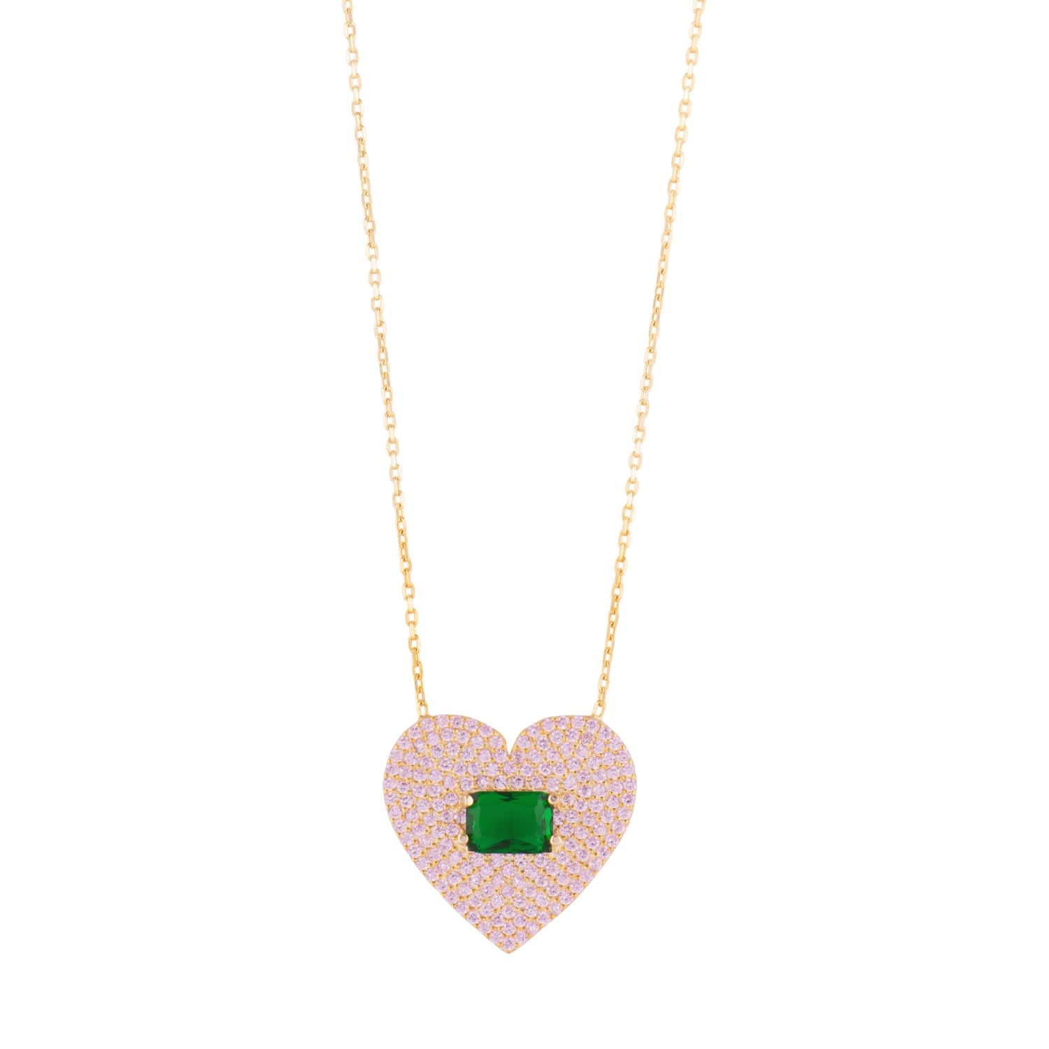 Women’s Green / Pink / Purple Pave Heart & Stone Necklace - Green & Pink Shymi