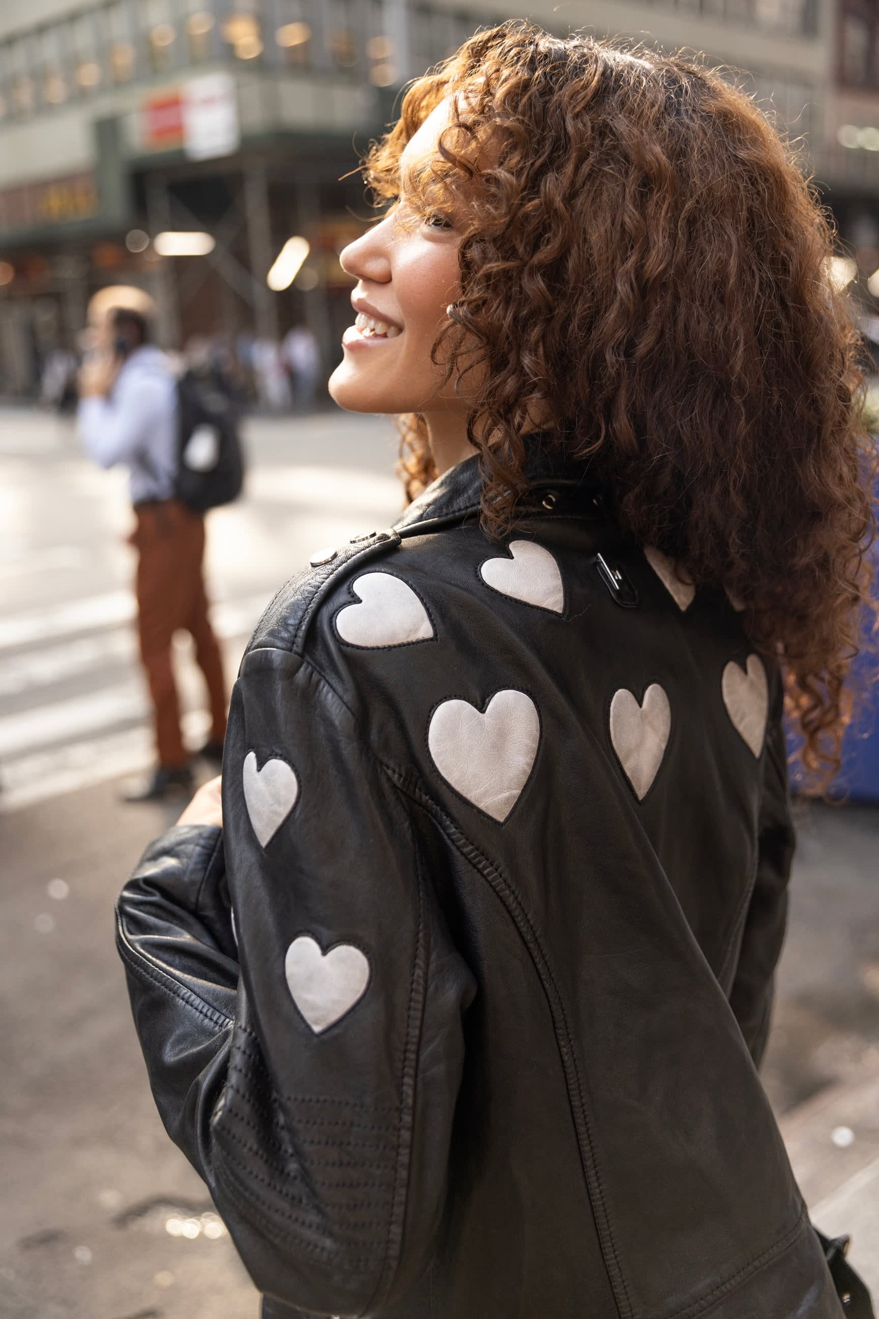 Reo Rf Heart Detail Leather Jacket, Black | MAURITIUS | Wolf & Badger