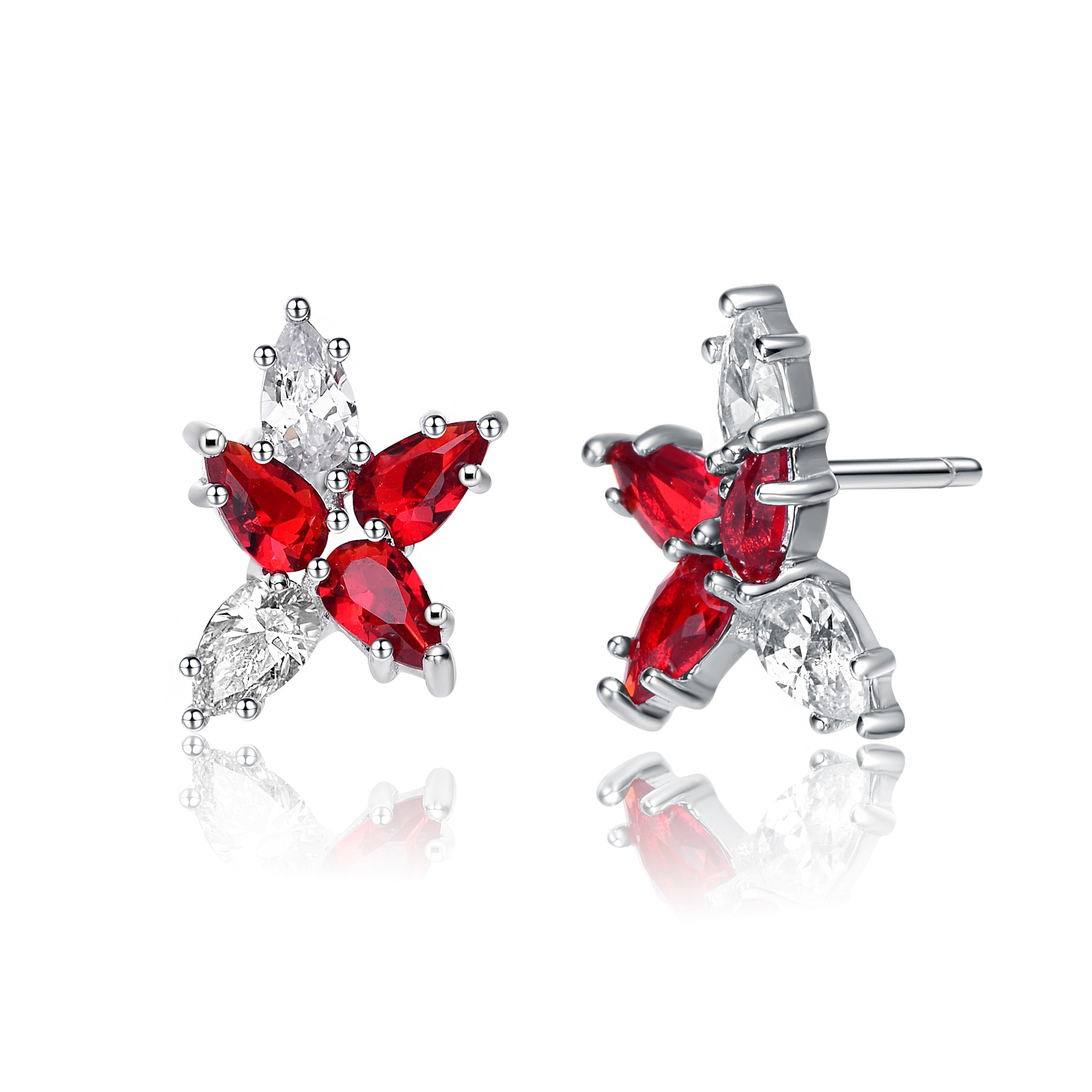 Women’s Silver / White / Red Lierre Red Jasmine Stud Earrings Genevive Jewelry