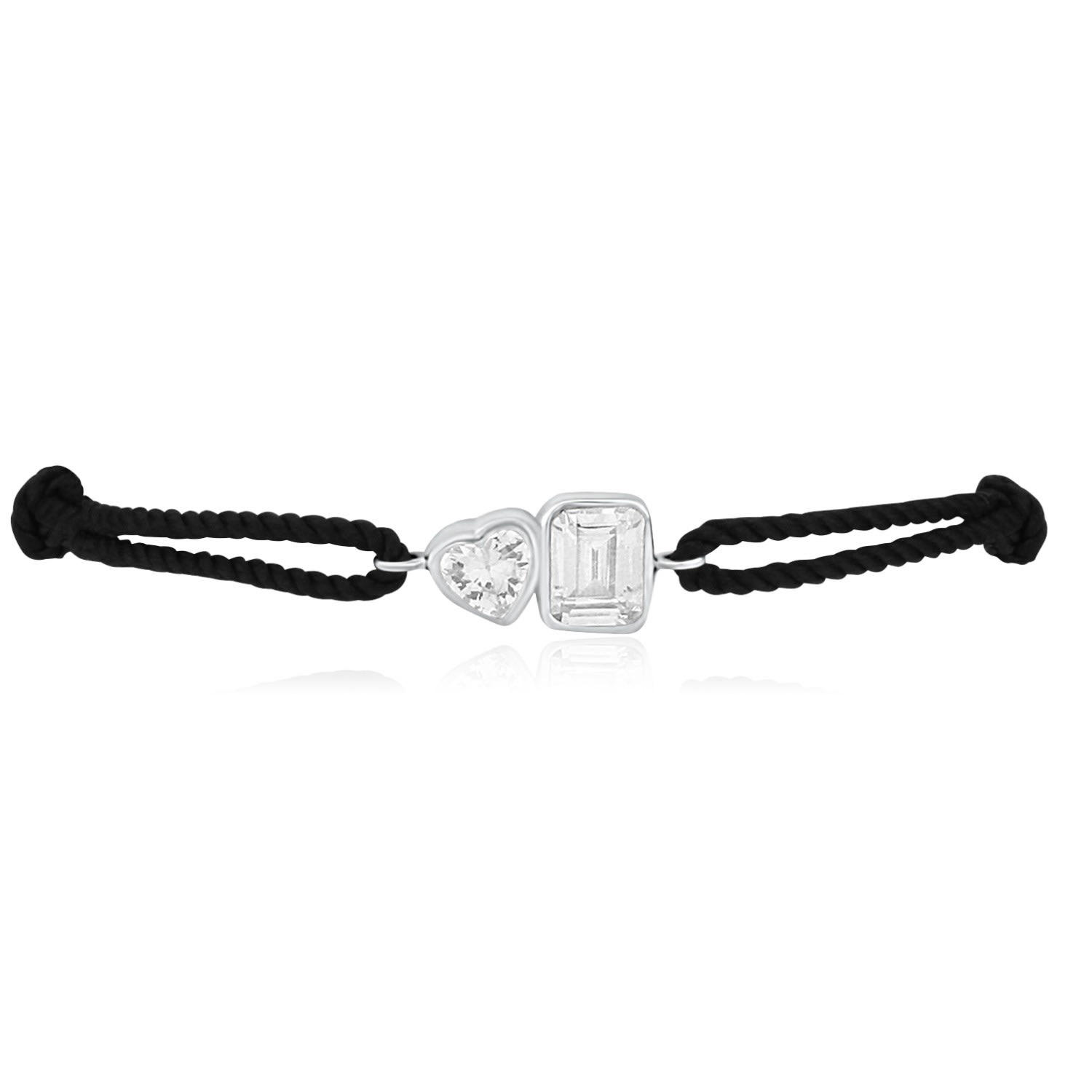 Women’s Black / Silver Cord Bracelet - Black & Silver One Heart & One Emerald Stone Shymi